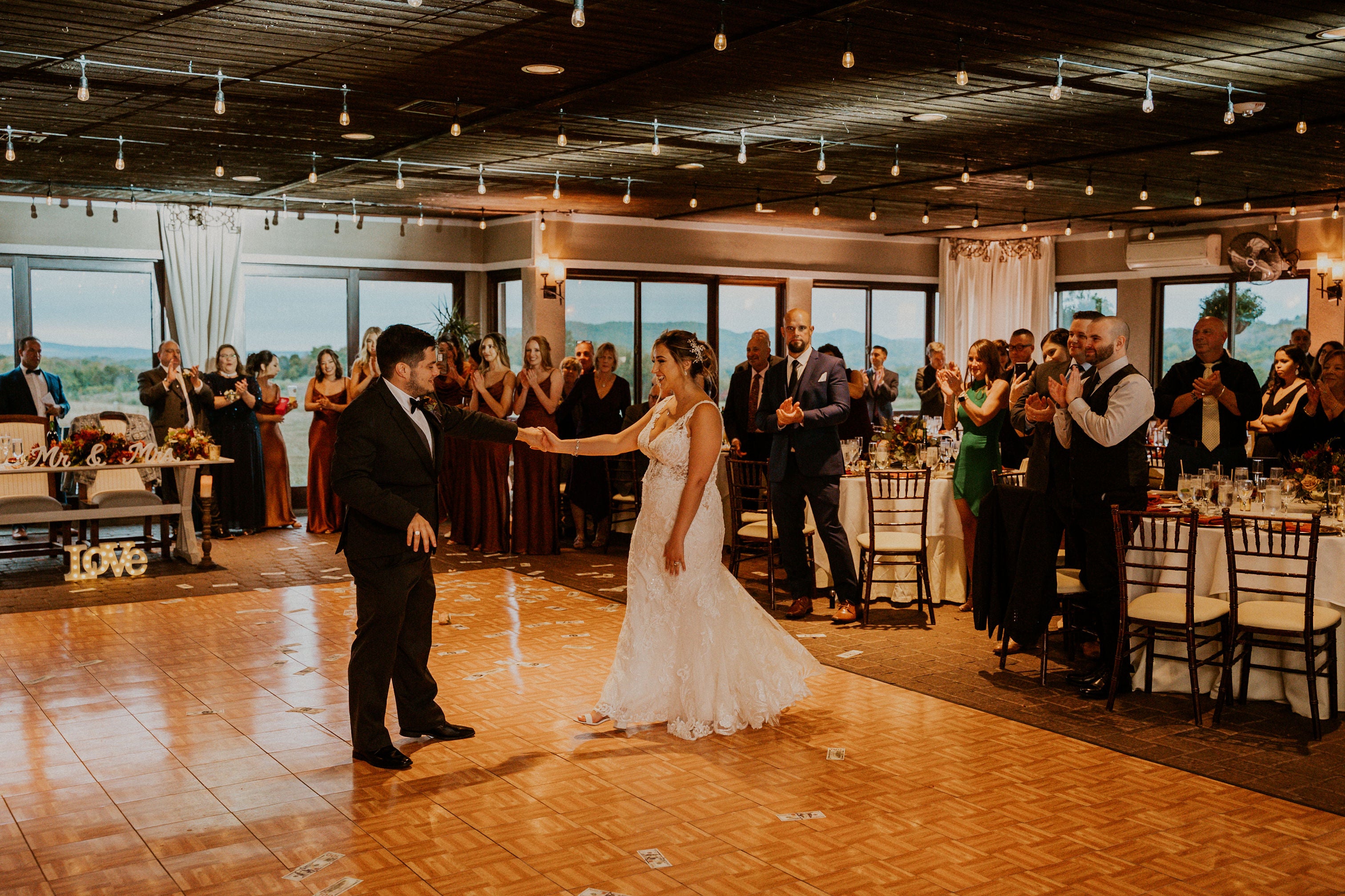 Bride and groom dancing during their Bailigh bluff house Ballyowen reception.