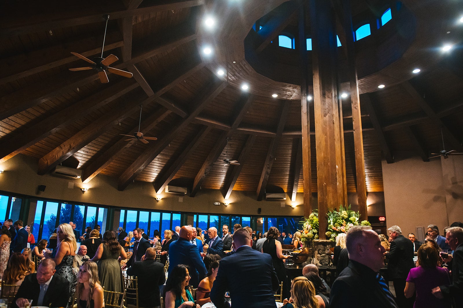 Cocktail hour for a wedding in the Grand Rotund at Crystal Springs Clubhouse. 