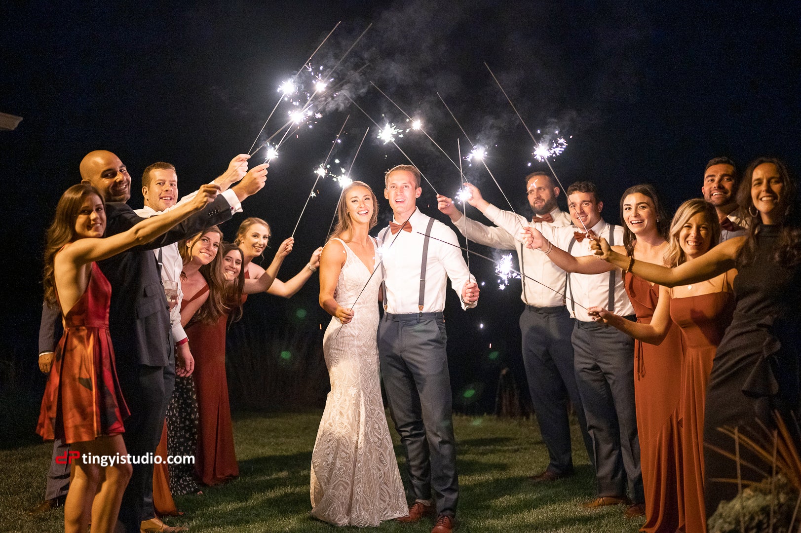 Sparkler send off for Bride and groom during their Ballyowen Bailigh Bluff House wedding reception.