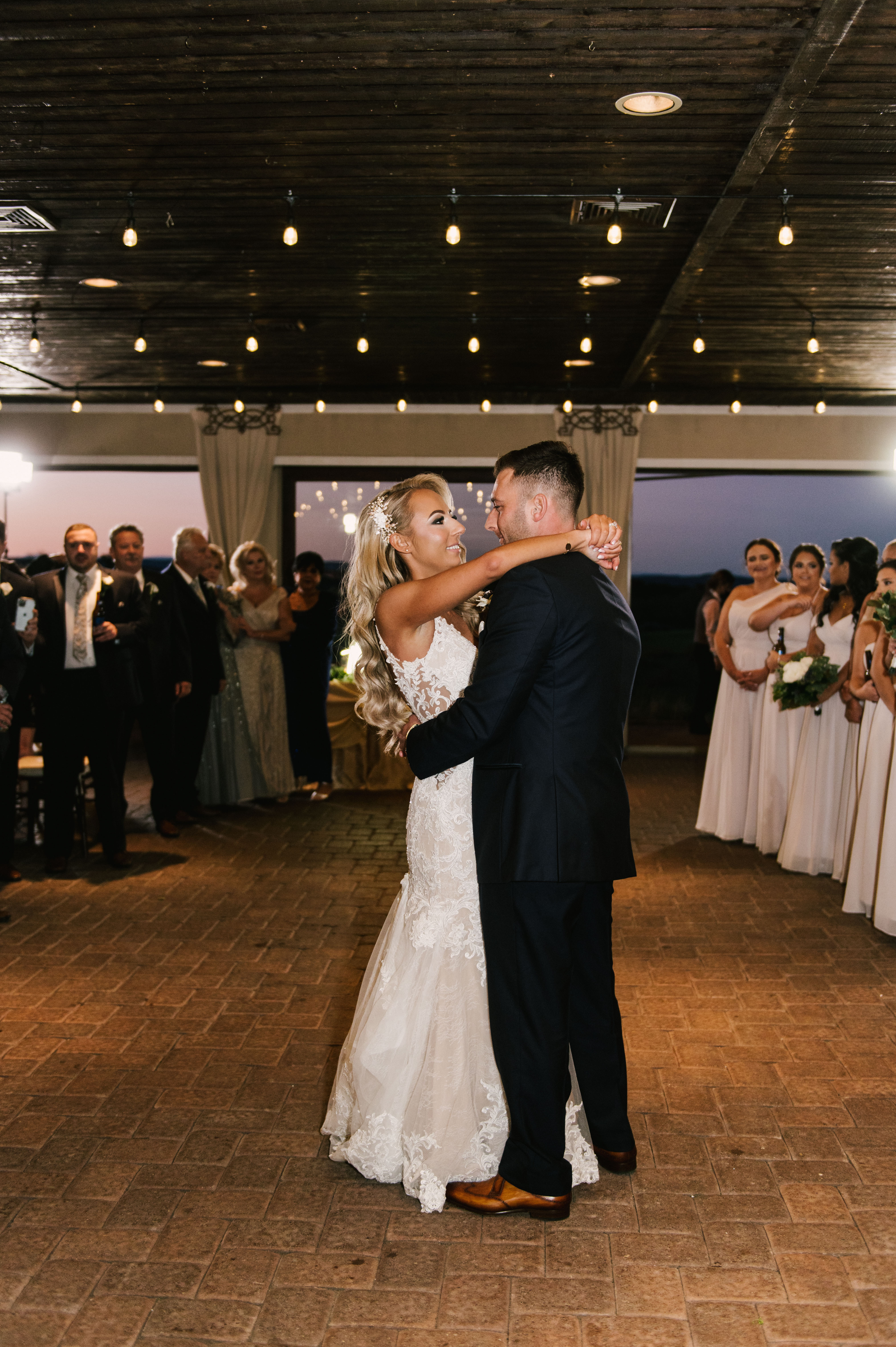 Bride and groom dance during their Ballyowen Bailigh Bluff House wedding reception.