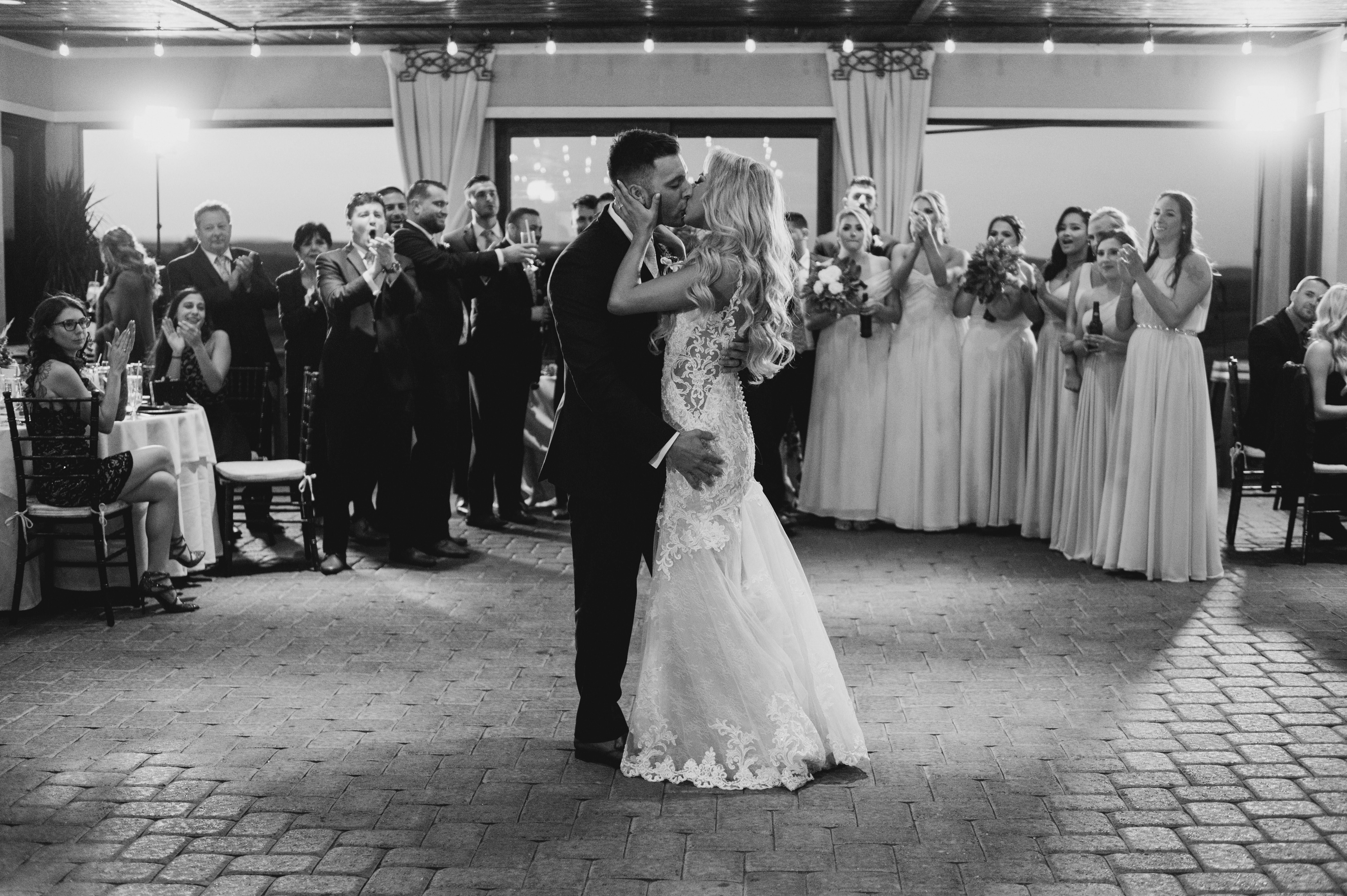 Bride and groom dance during their Ballyowen Bailigh Bluff House wedding reception.