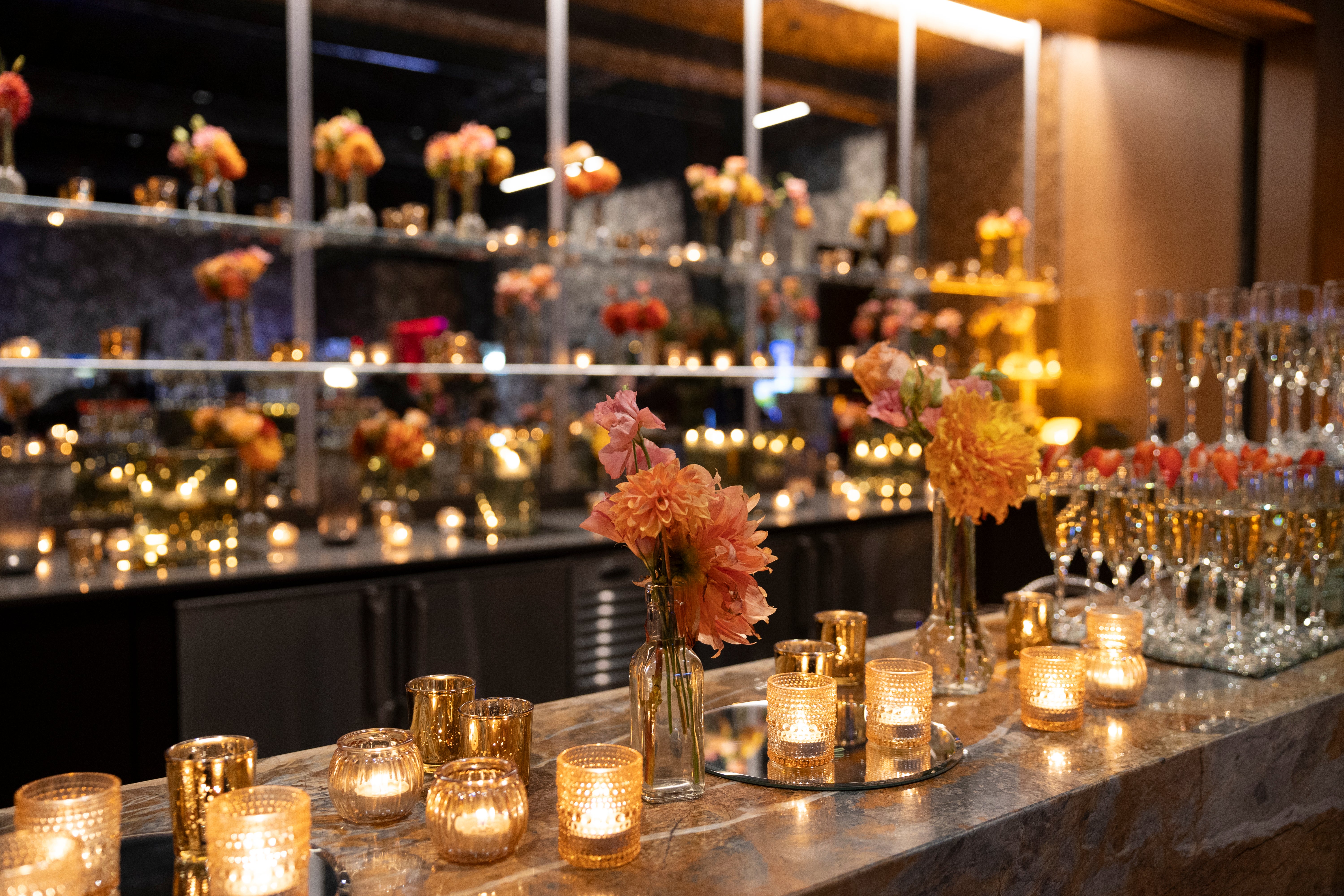 Bar decorated with tea lights in the Canyon Ballroom.