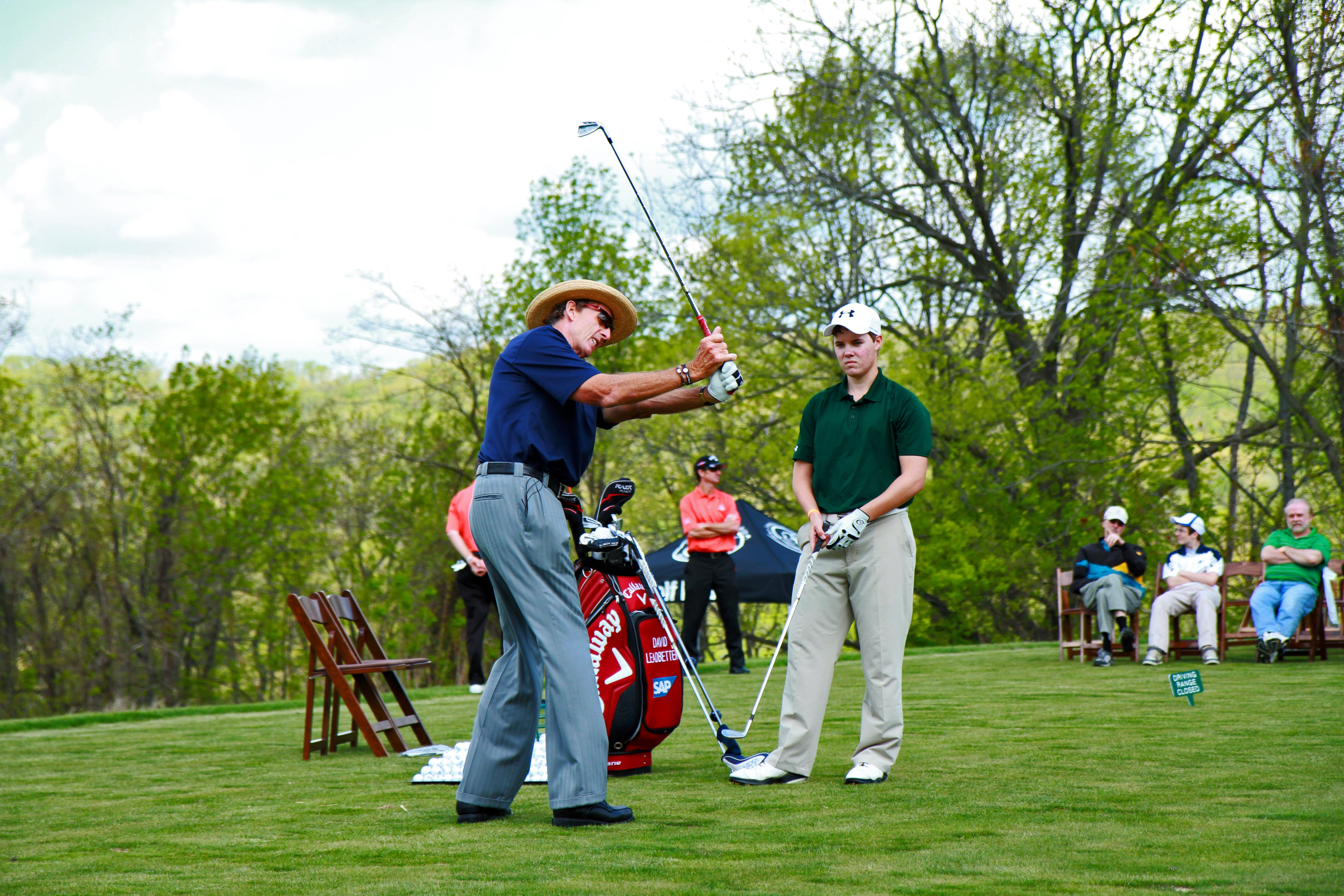 David Leadbetter swinging golf club.