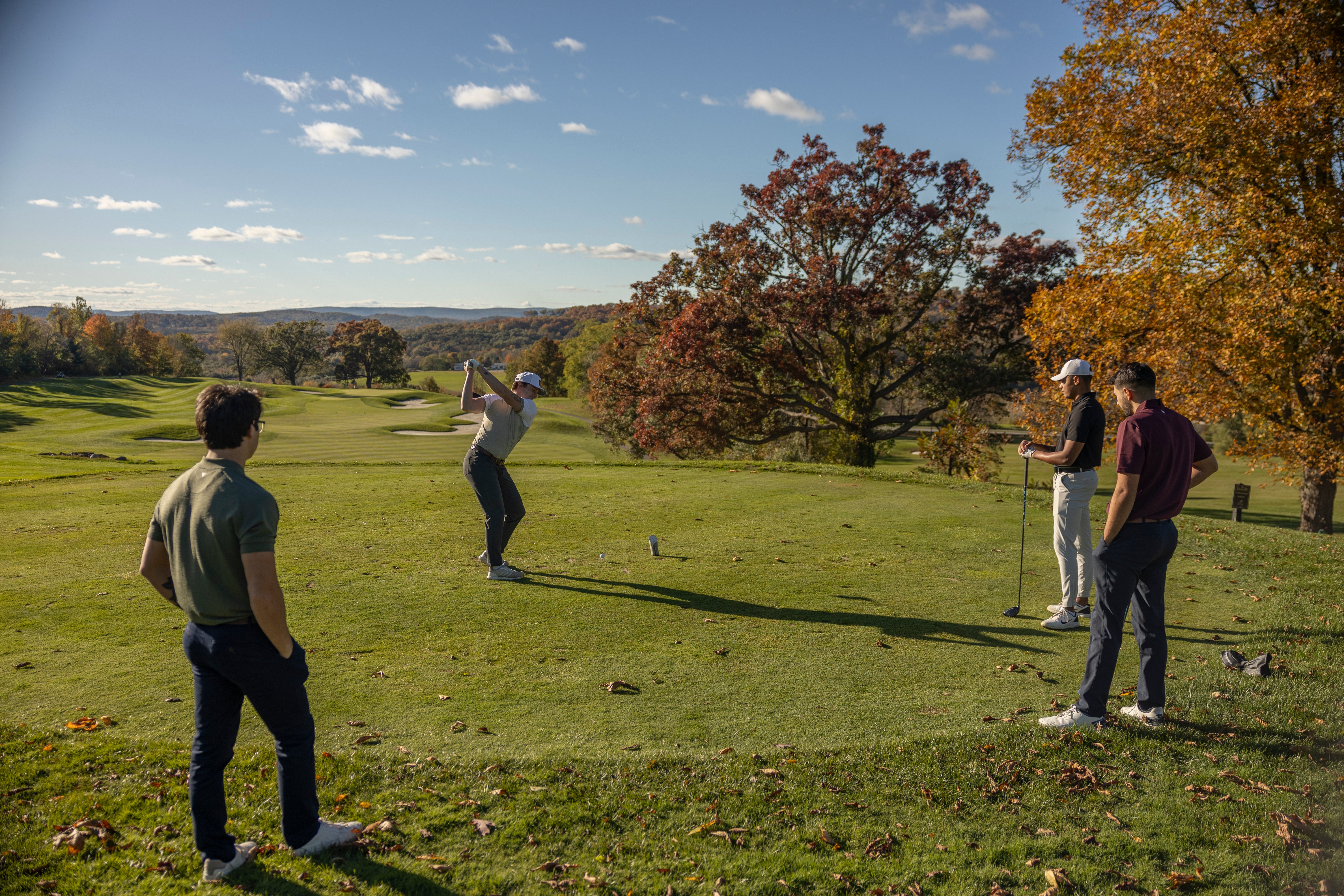 Golfers enjoying a fall round at Wild Turkey Golf Club.