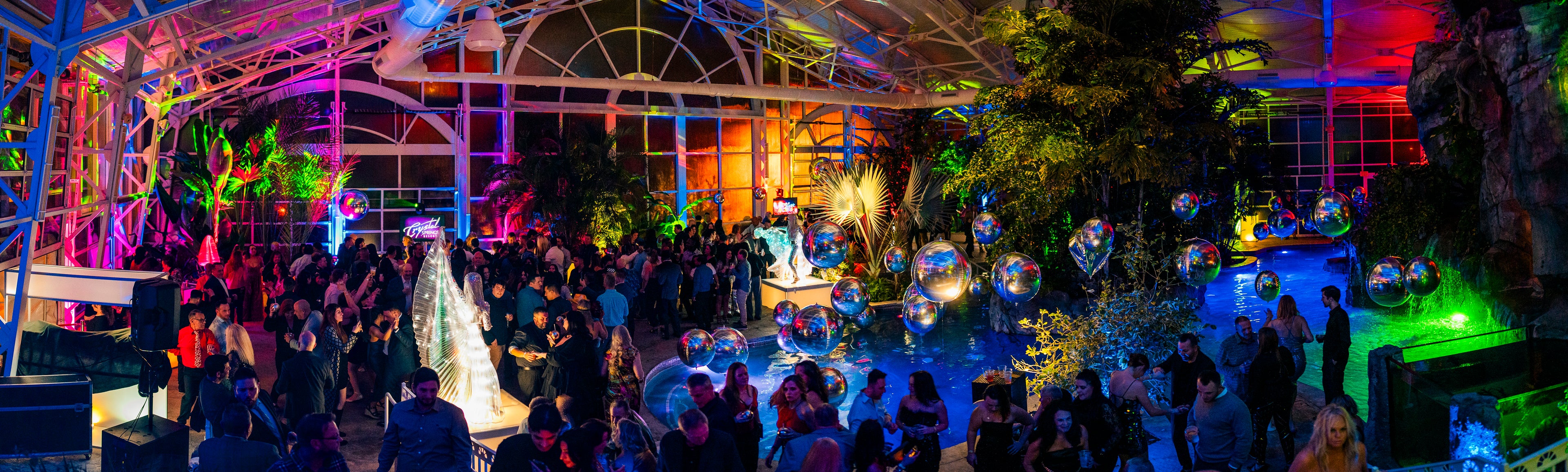 New Year's Eve party in the biosphere pool complex at Crystal Springs Resort