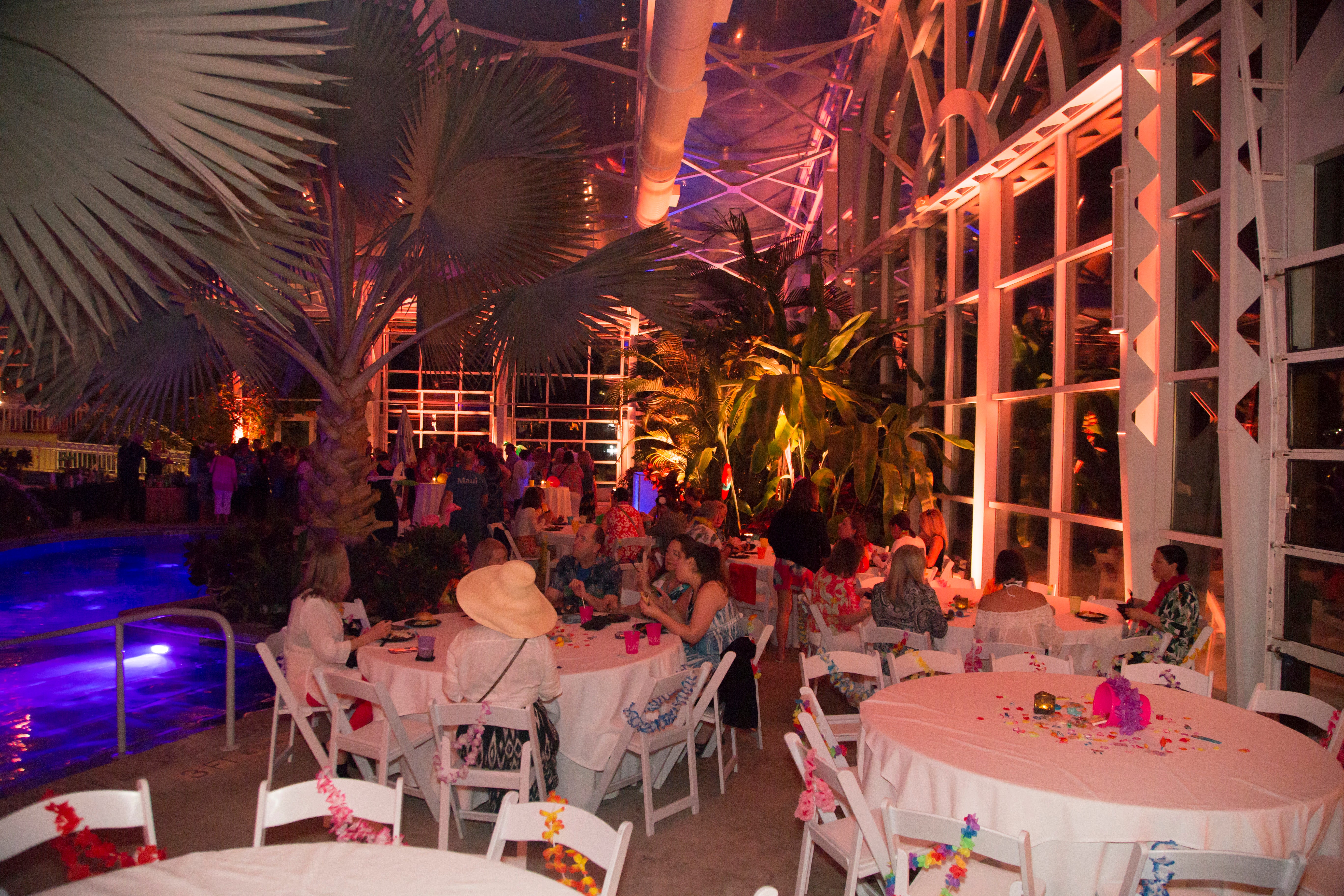Biosphere Pool Complex set up with round tables during party