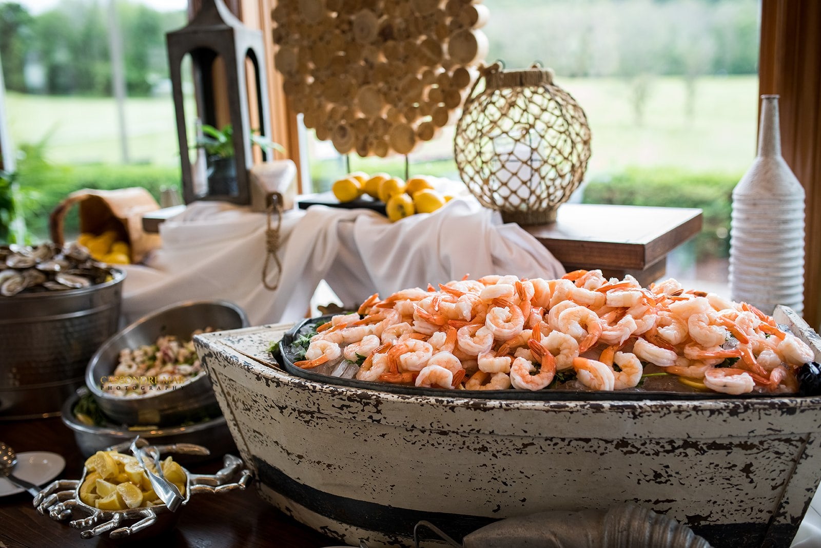 Shrimp buffet at Bear Den Grille during wedding cocktail hour at Black Bear.