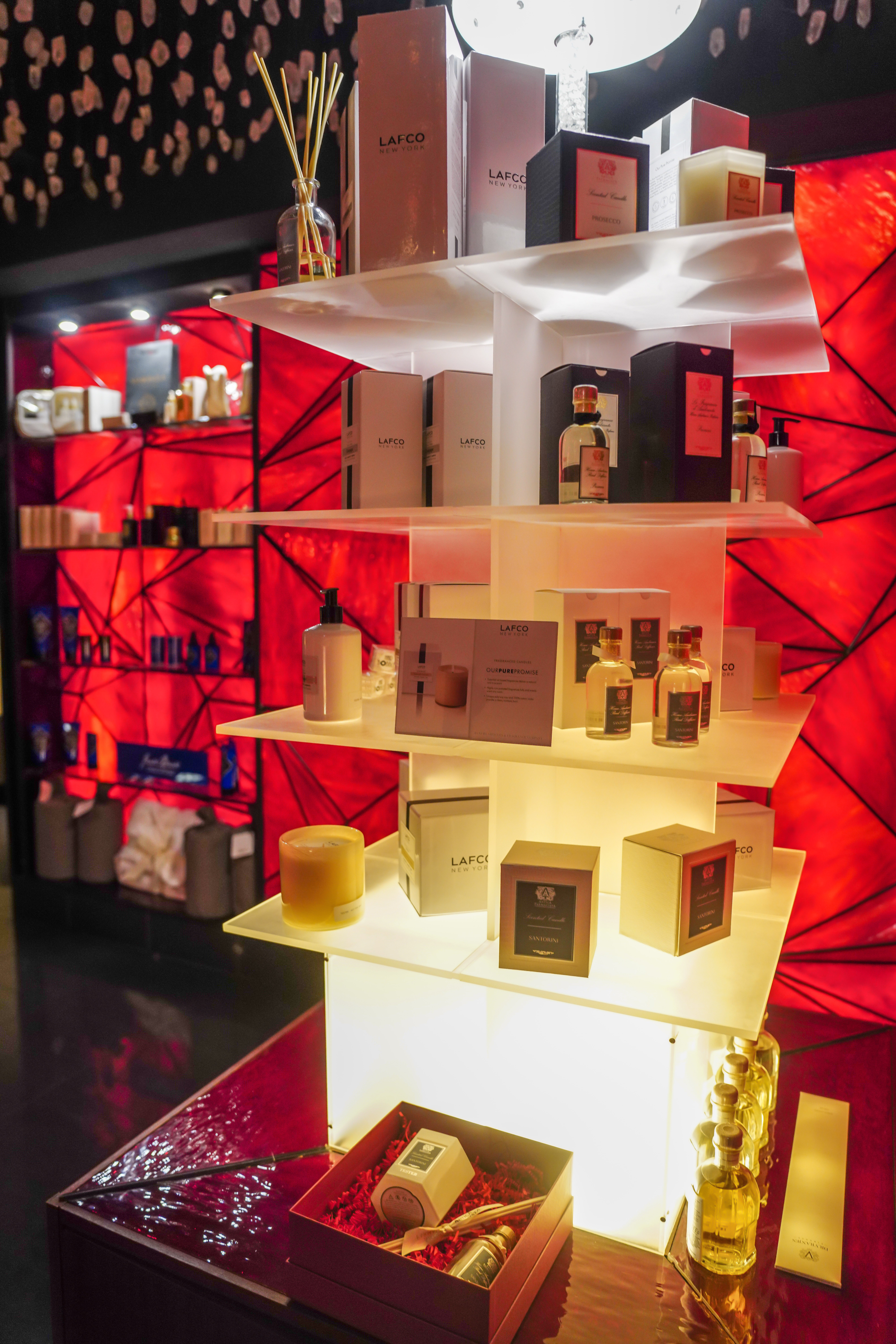 Tower of spa products at Reflections.