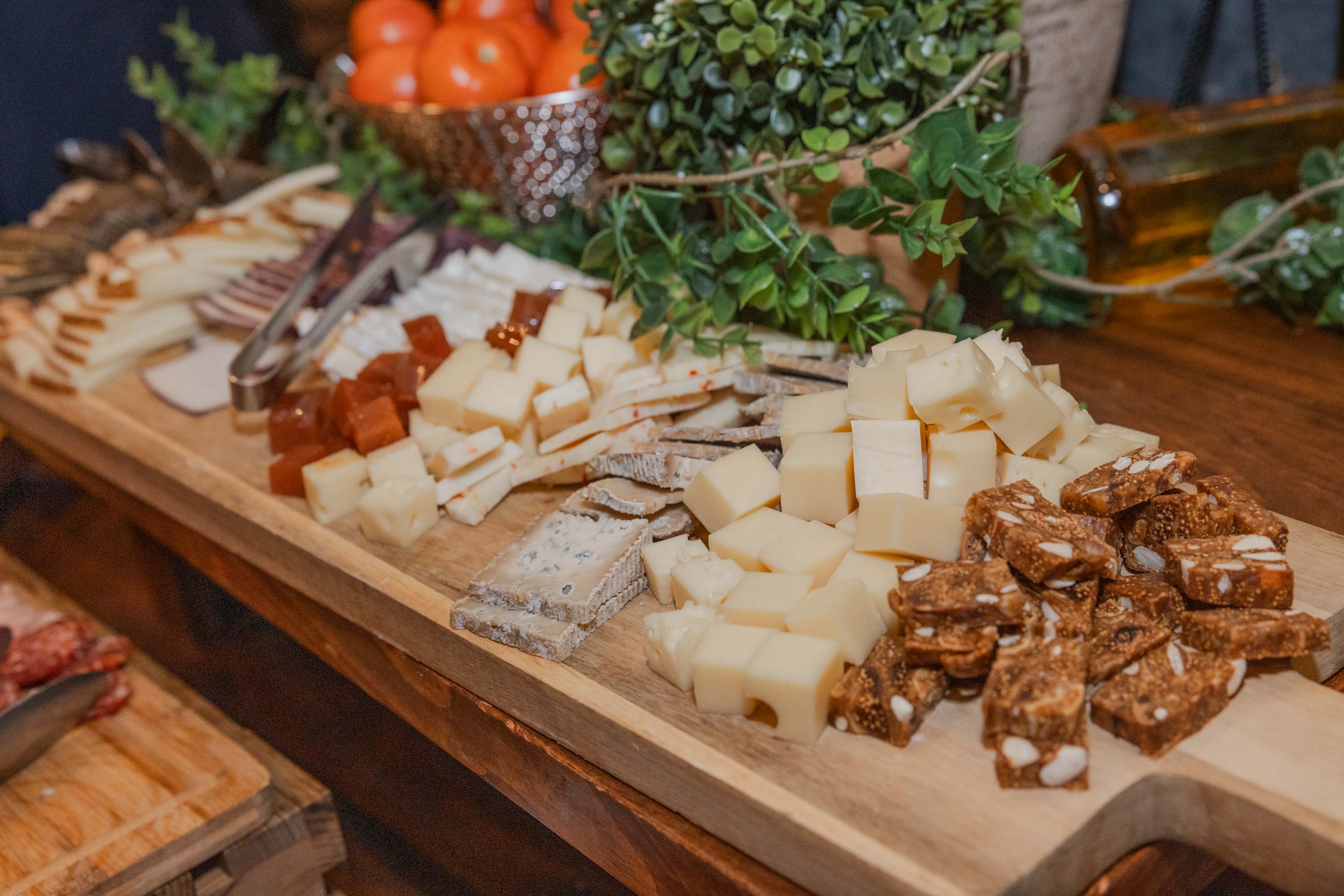 Cheese display at Bear Den Grille during Black Bear wedding cocktail hour.