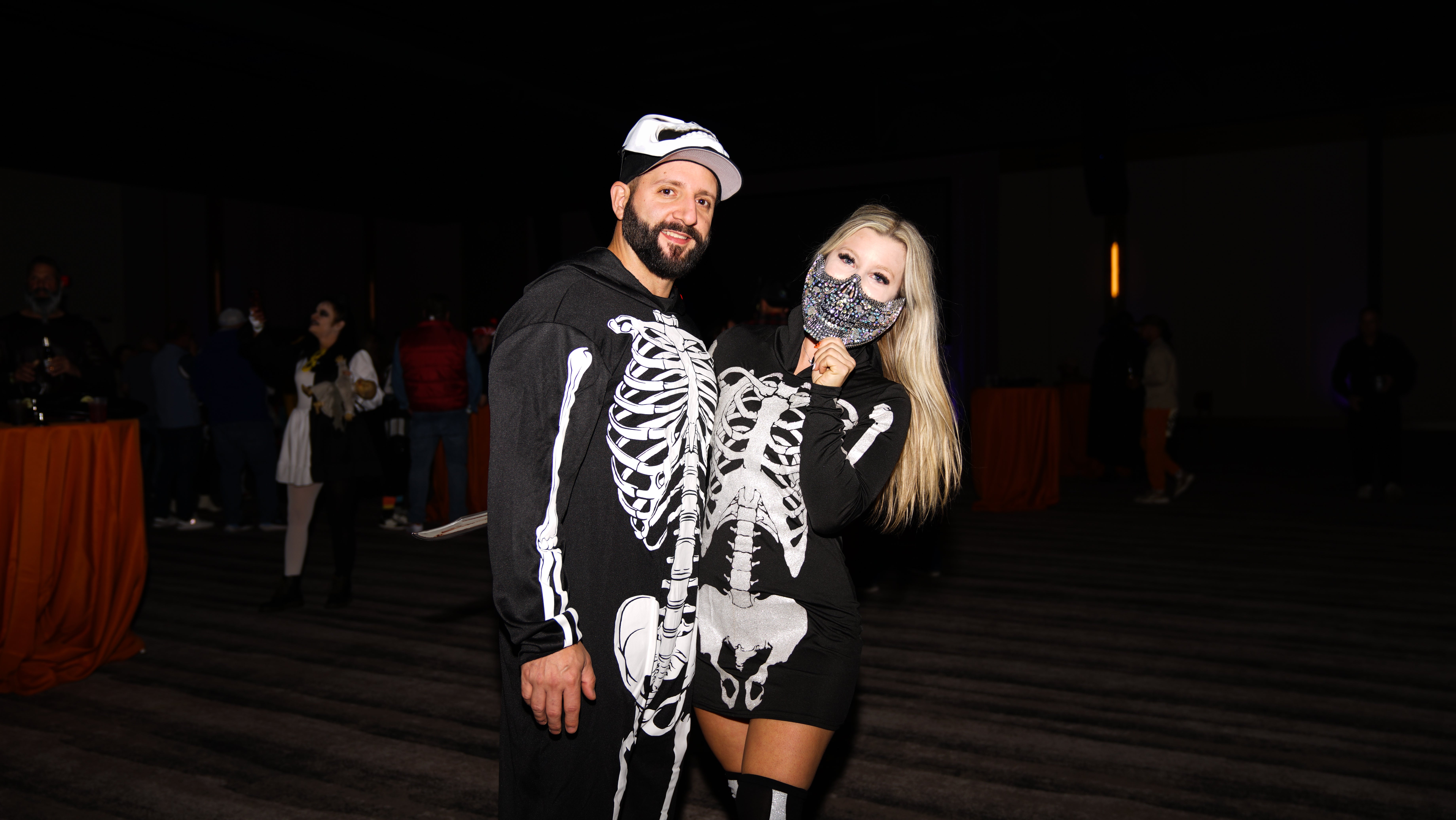 Couple dressed up as skeletons