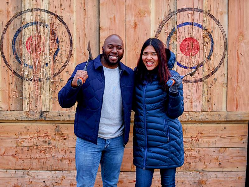 Axe throwing couple. 