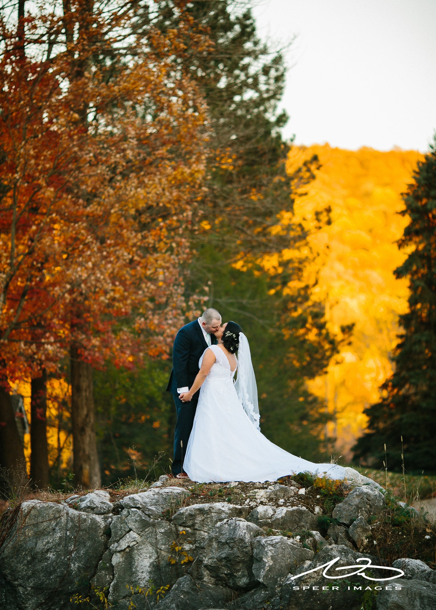 Bride and groom during their fall wedding at Black Bear Golf Club.
