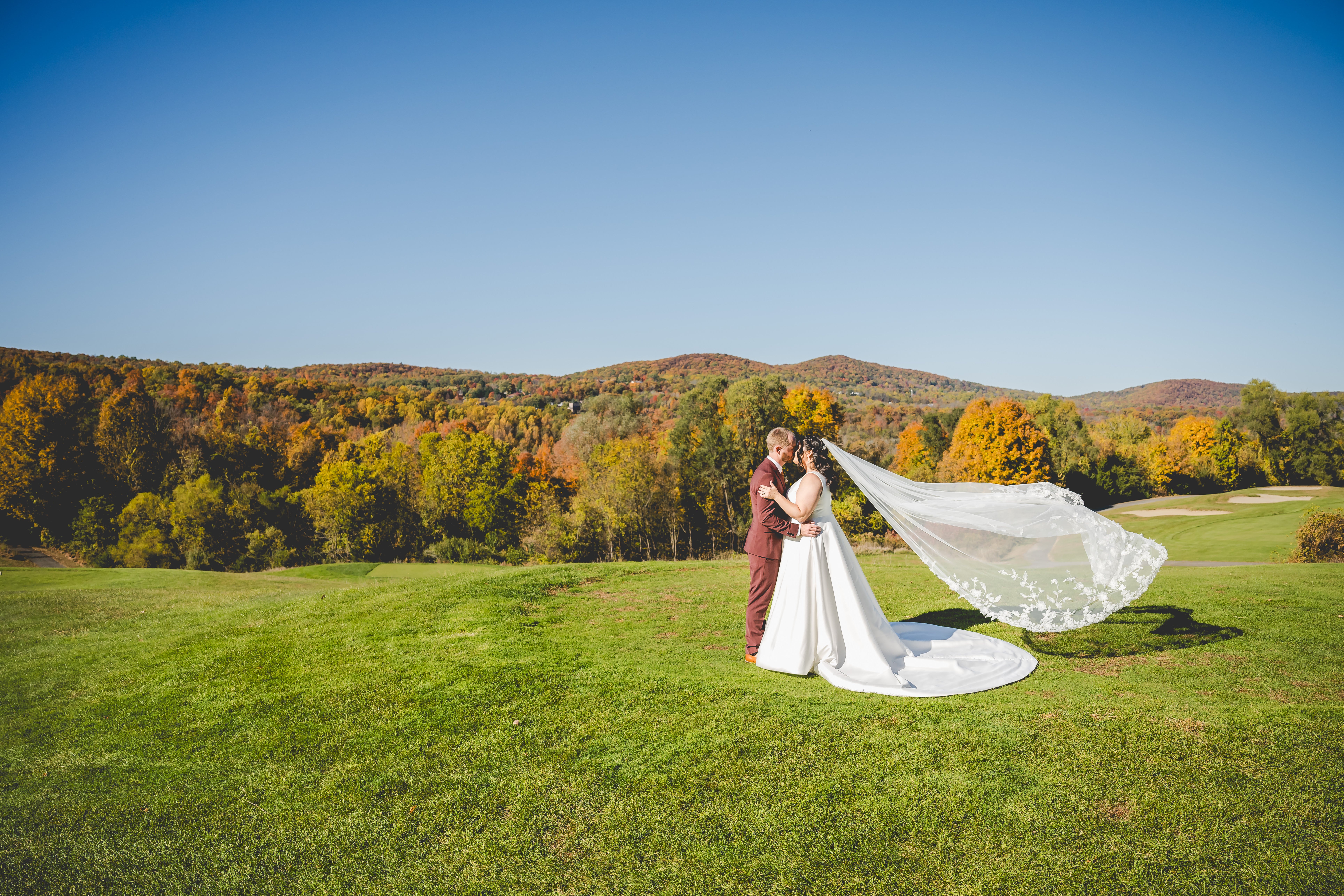 Bride and groom at their fall wedding at Minerals Hotel.