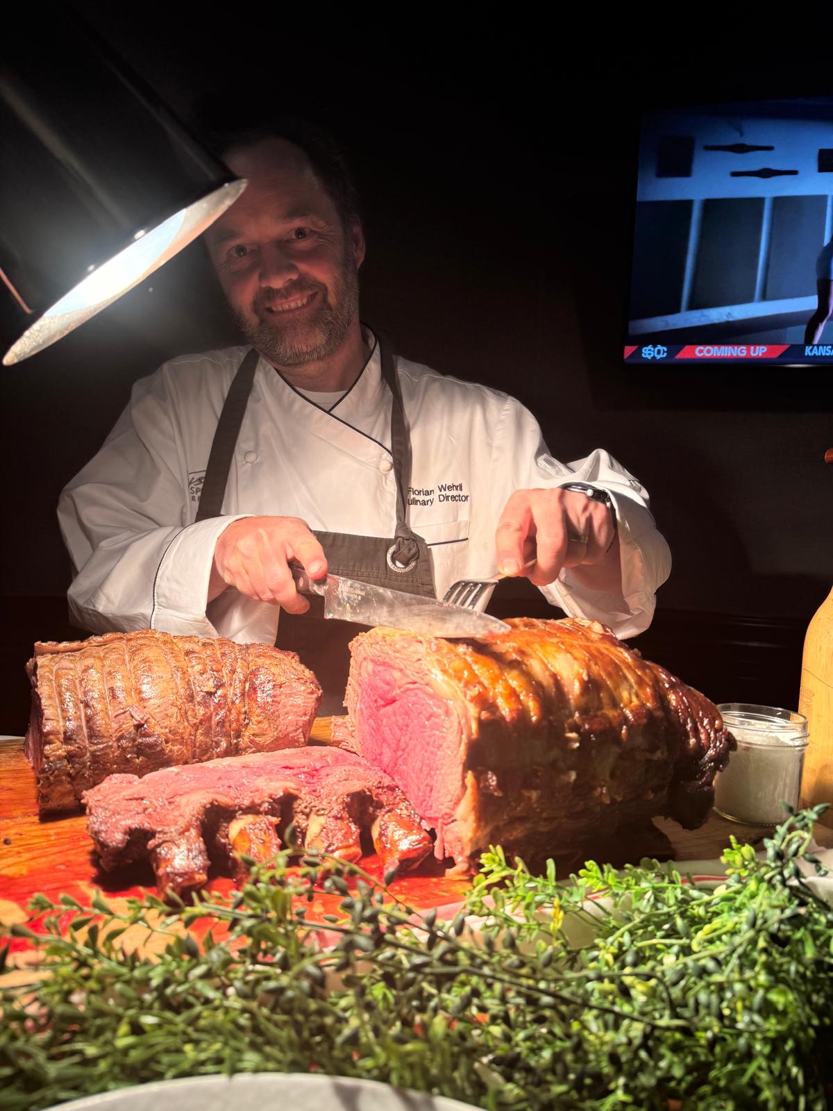 Chef Florian cutting prime rib. 