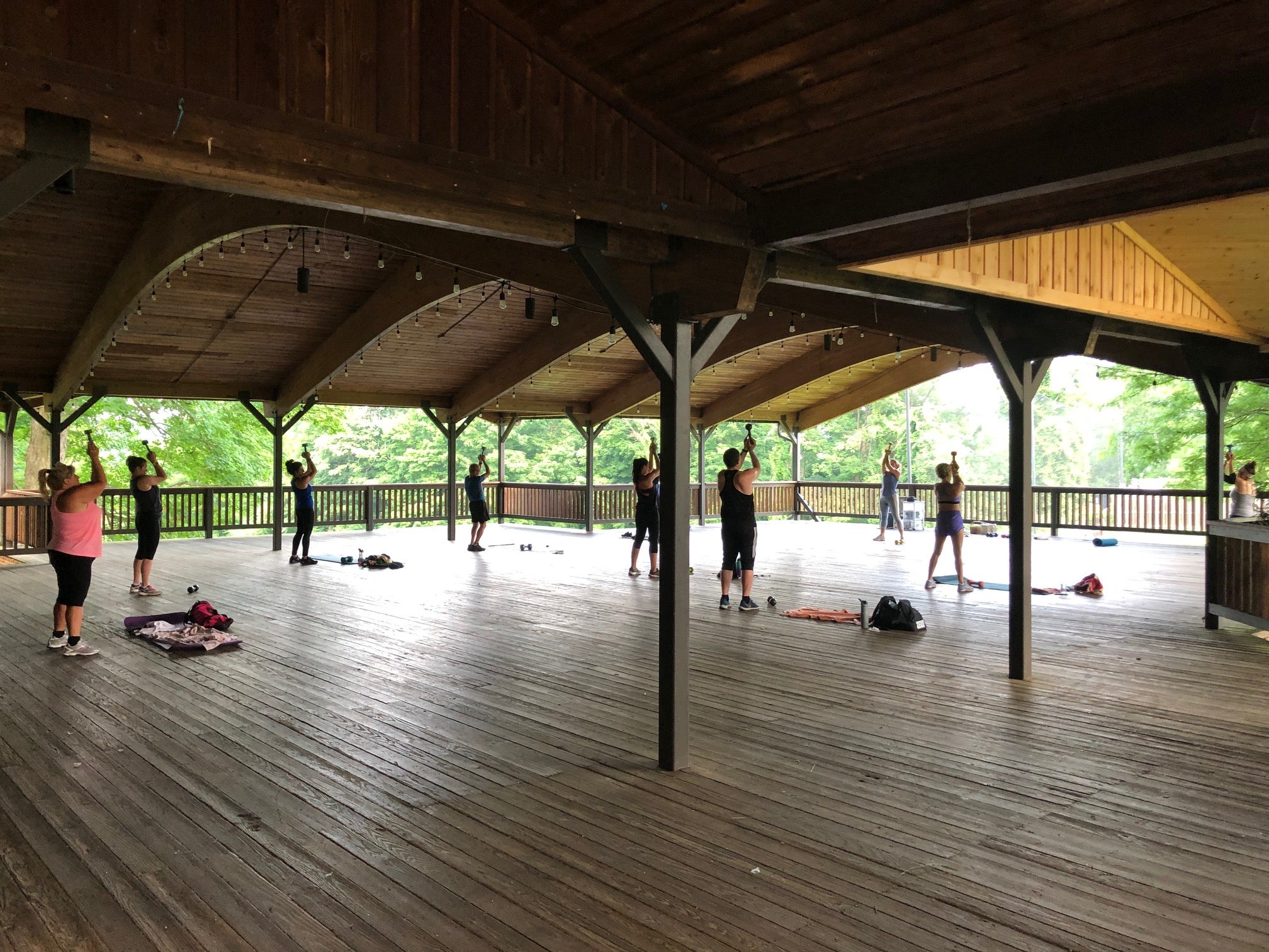 People taking a class in Sweetgrass Pavillion.
