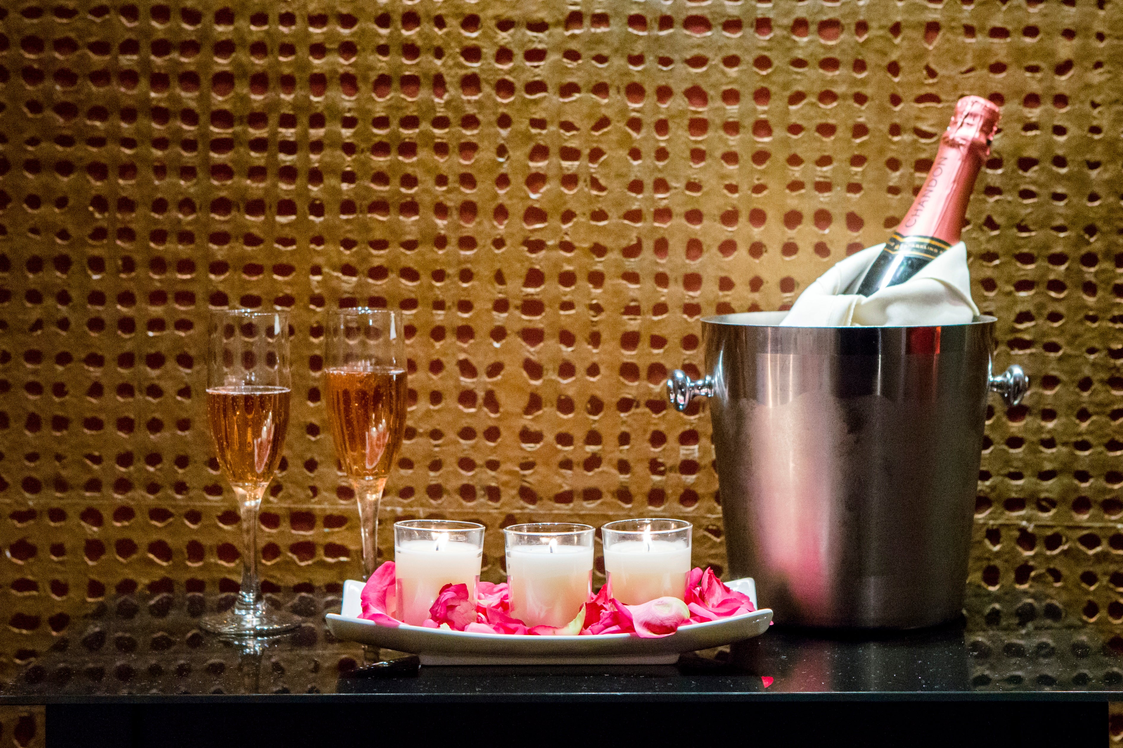 Champagne and candles at Reflections Spa