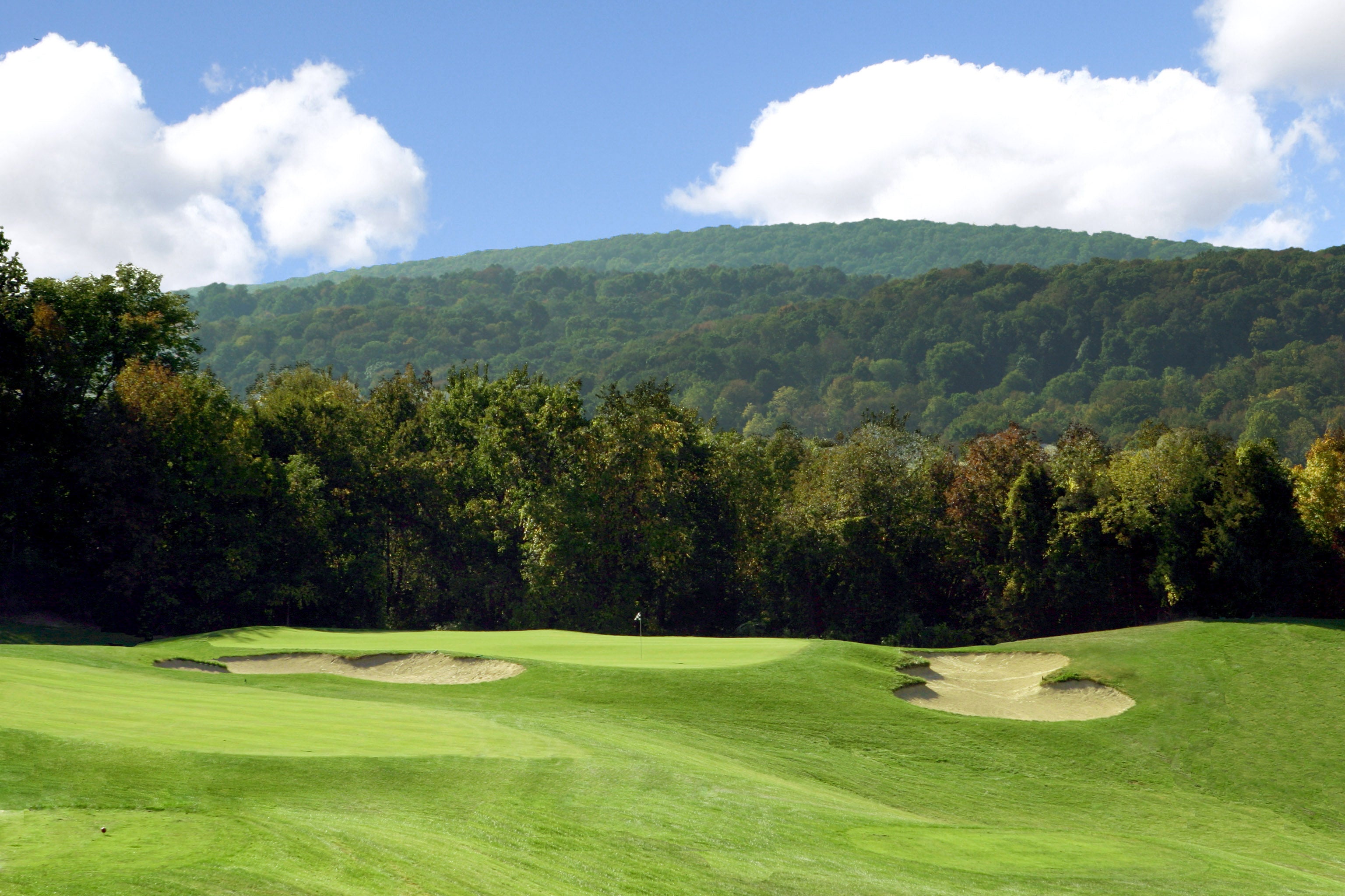A view of the mountains from the fairway at Minerals Golf Club at Crystal Springs Resort