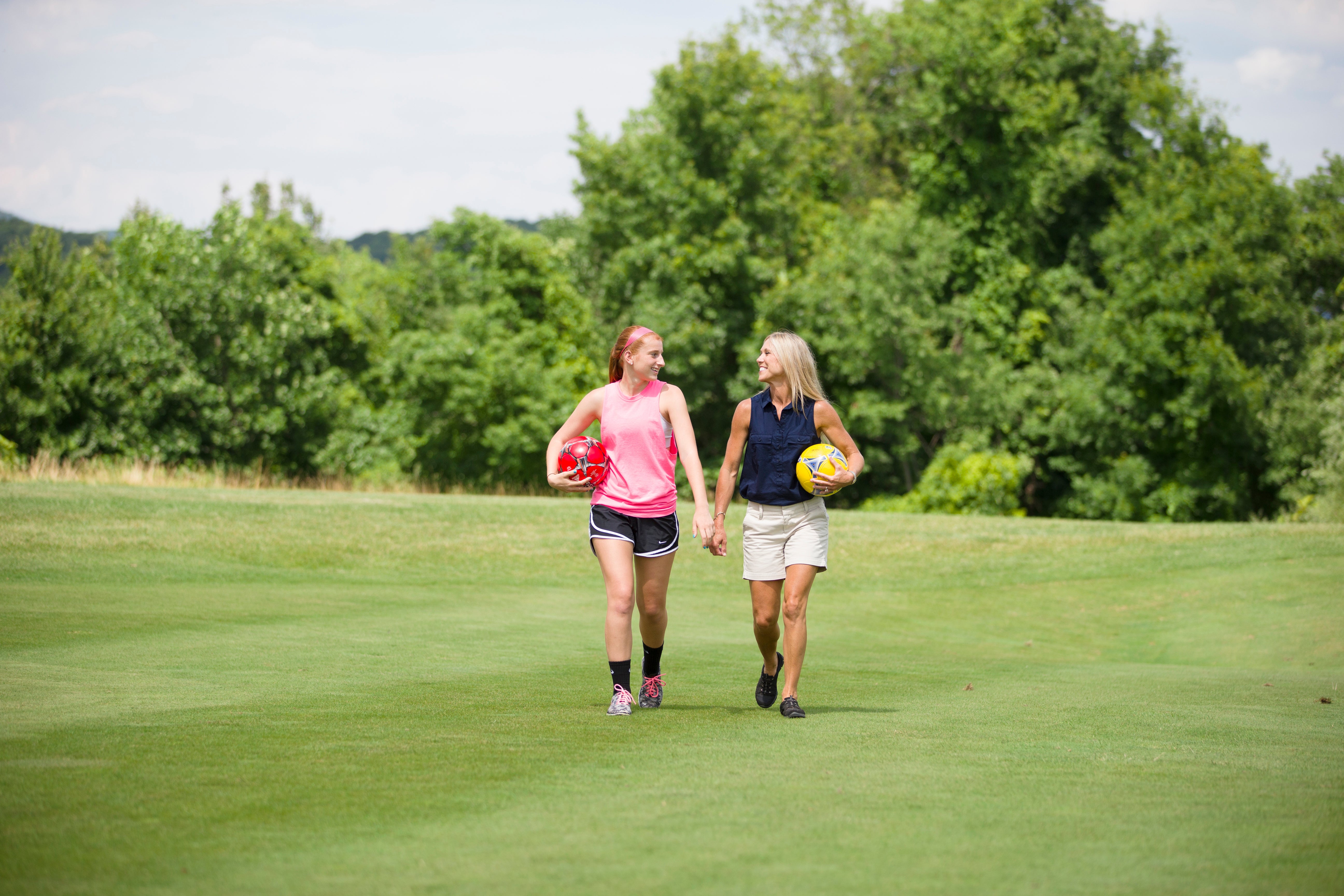 Girlfriends on a weekend getaway ready to play footgolf at Crystal Springs Resort