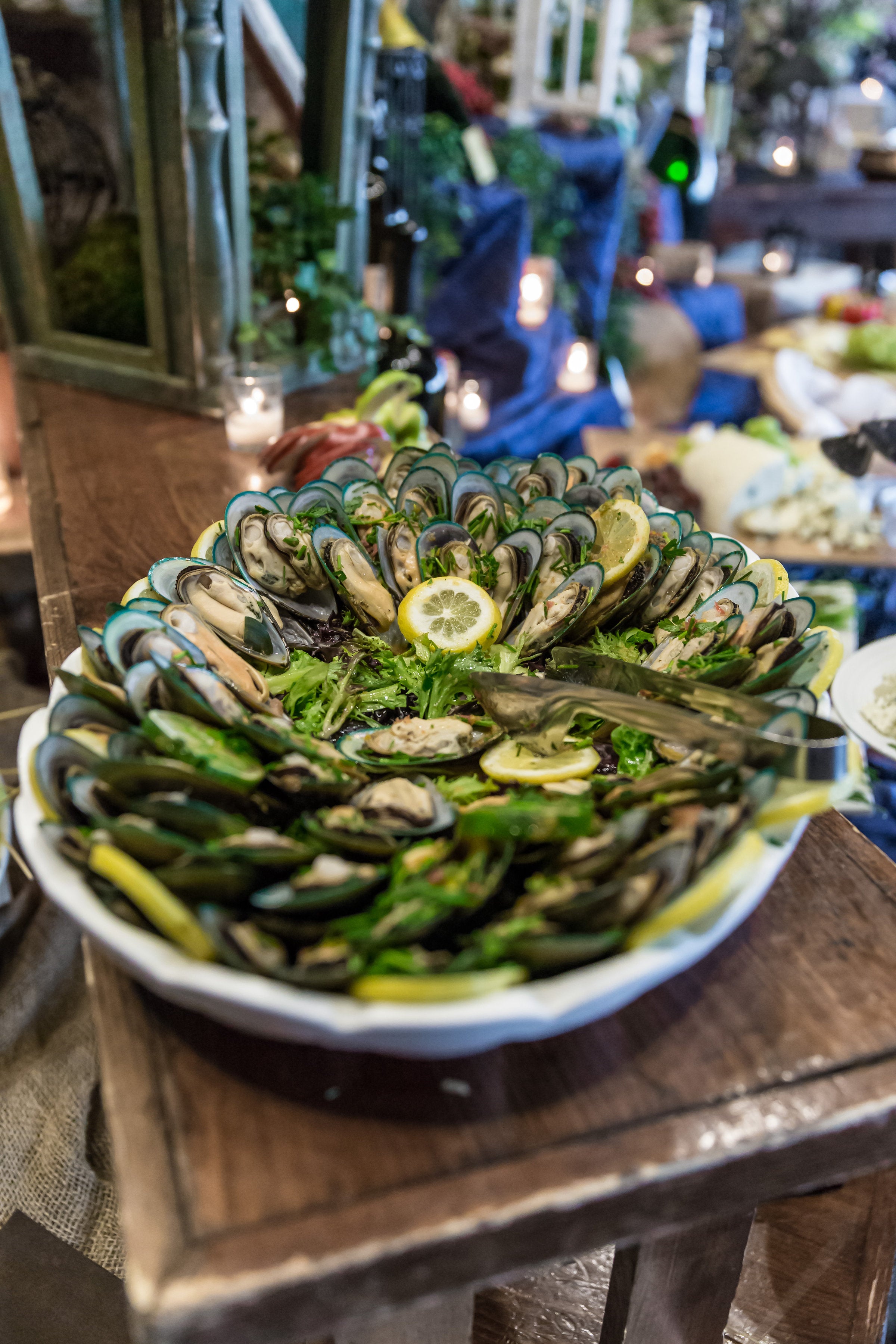 Mussels served during wedding cocktail hour
