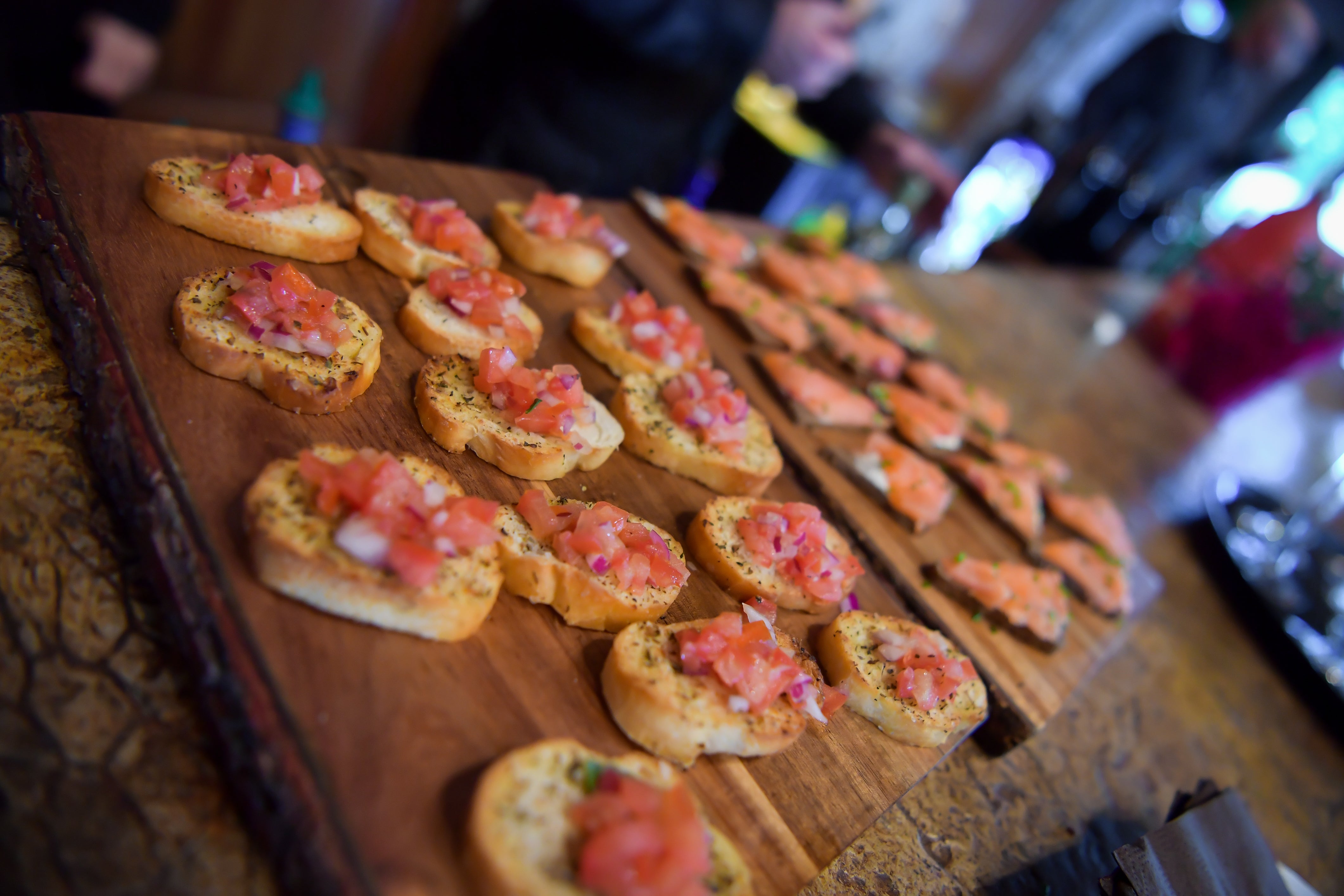 Bruschetta displayed on table