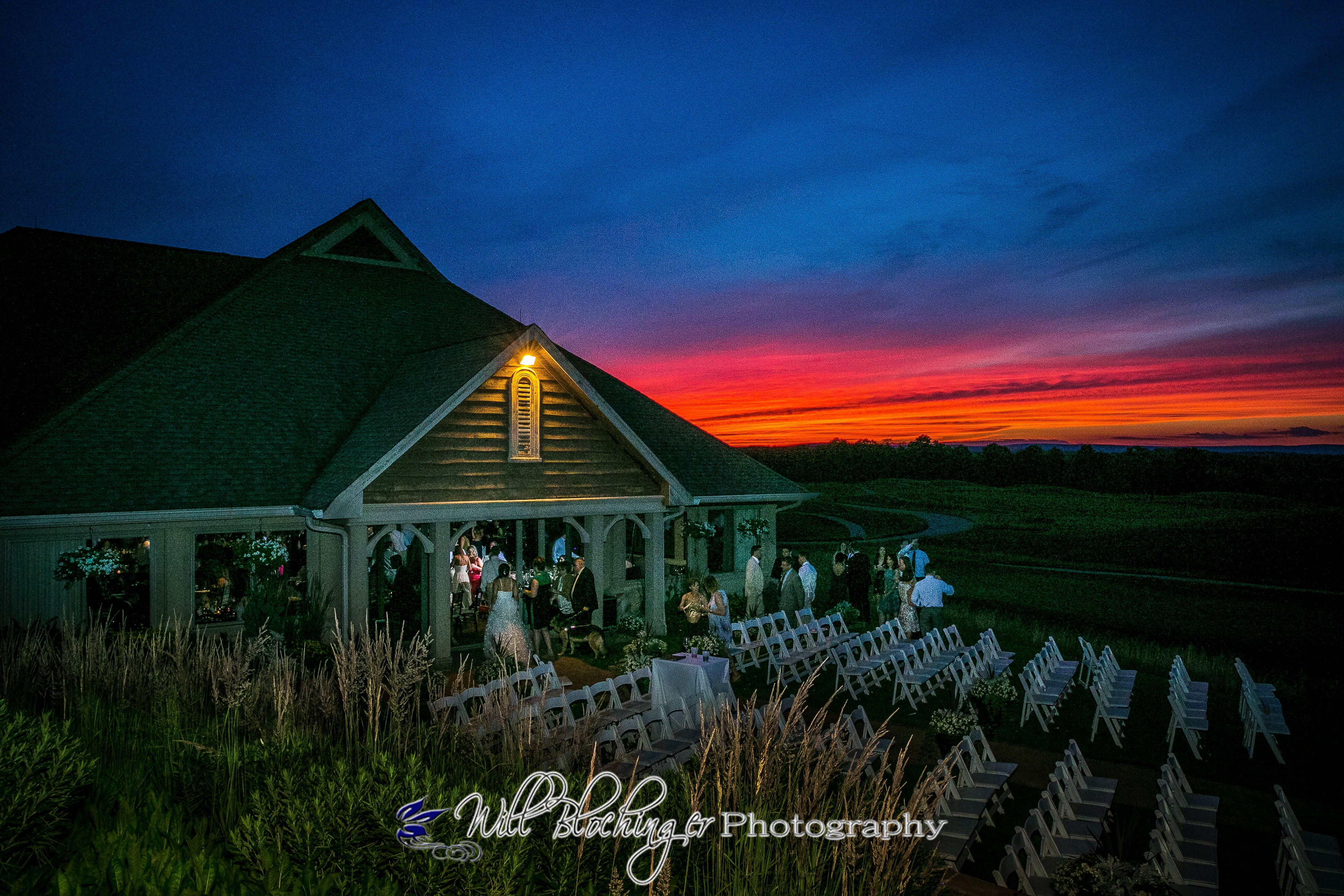 Vibrant sunset behind Ballyowen golf club 