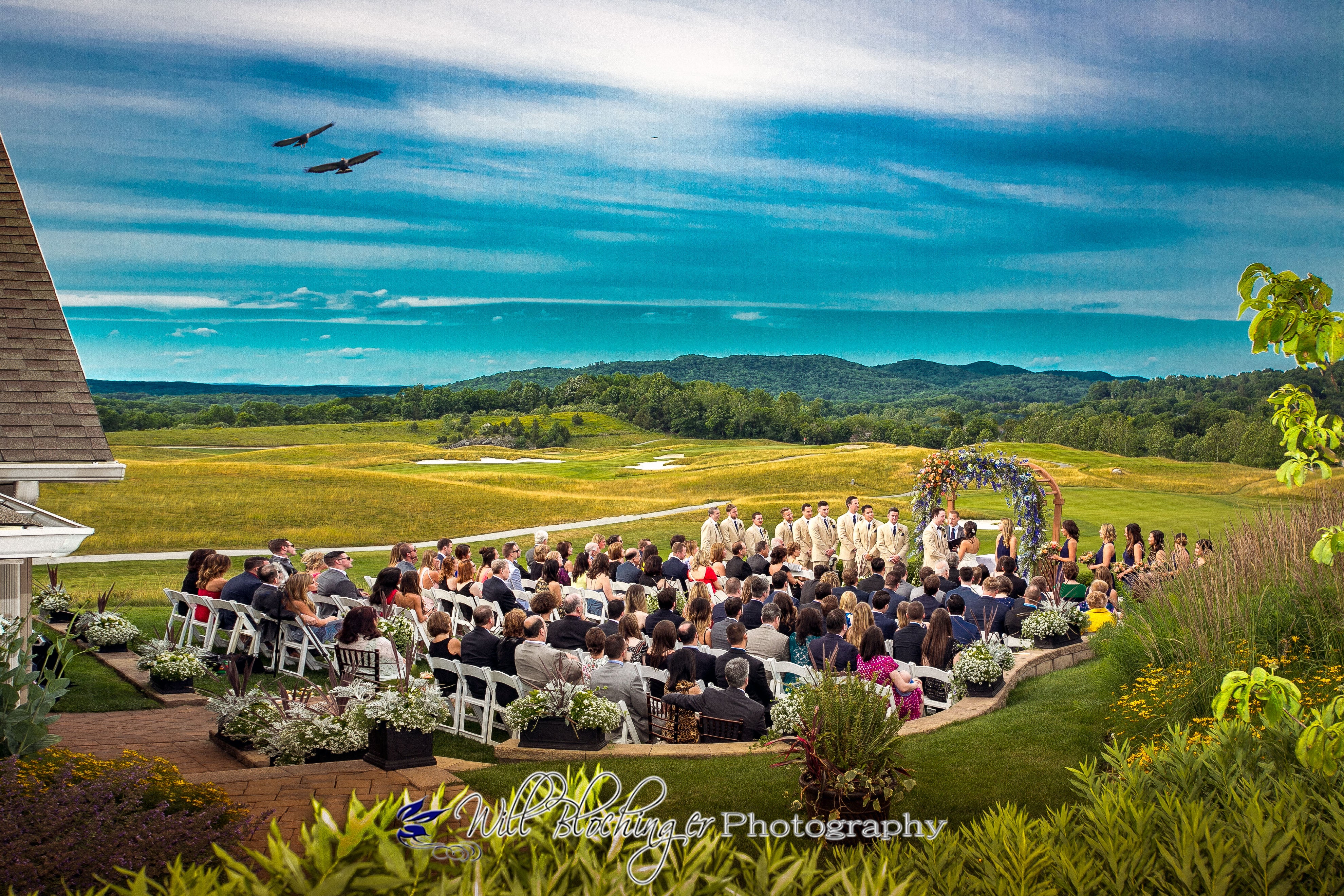 Wedding ceremony with scenic view at Ballyowen Golf Club at Crystal Springs Resort in NJ