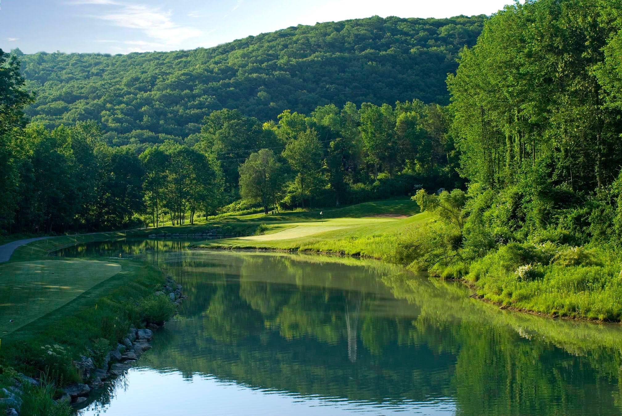 The pond at the 7th hole at Black Bear golf course at Crystal Springs Resort