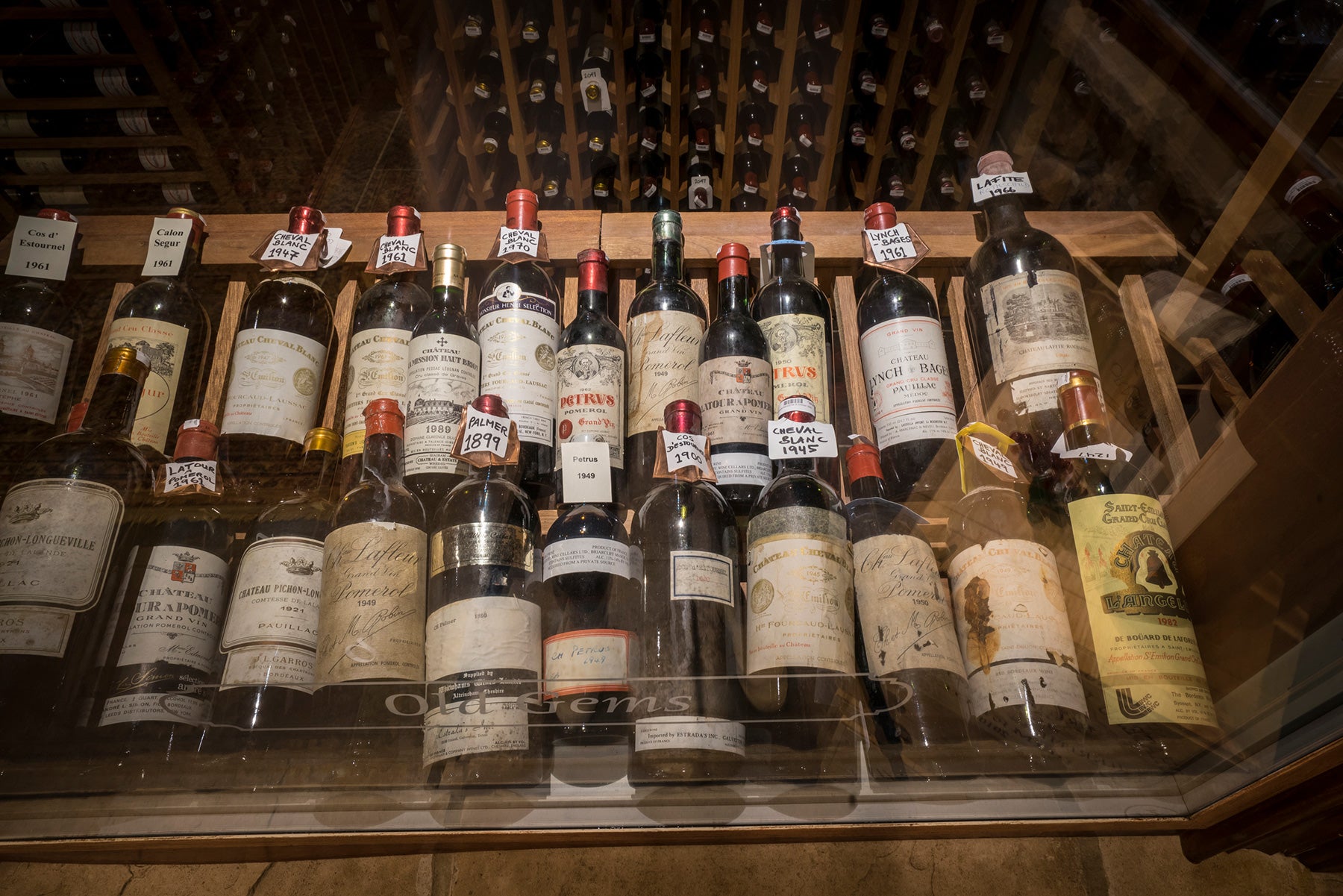 Wine Cellar Display through looking glass.