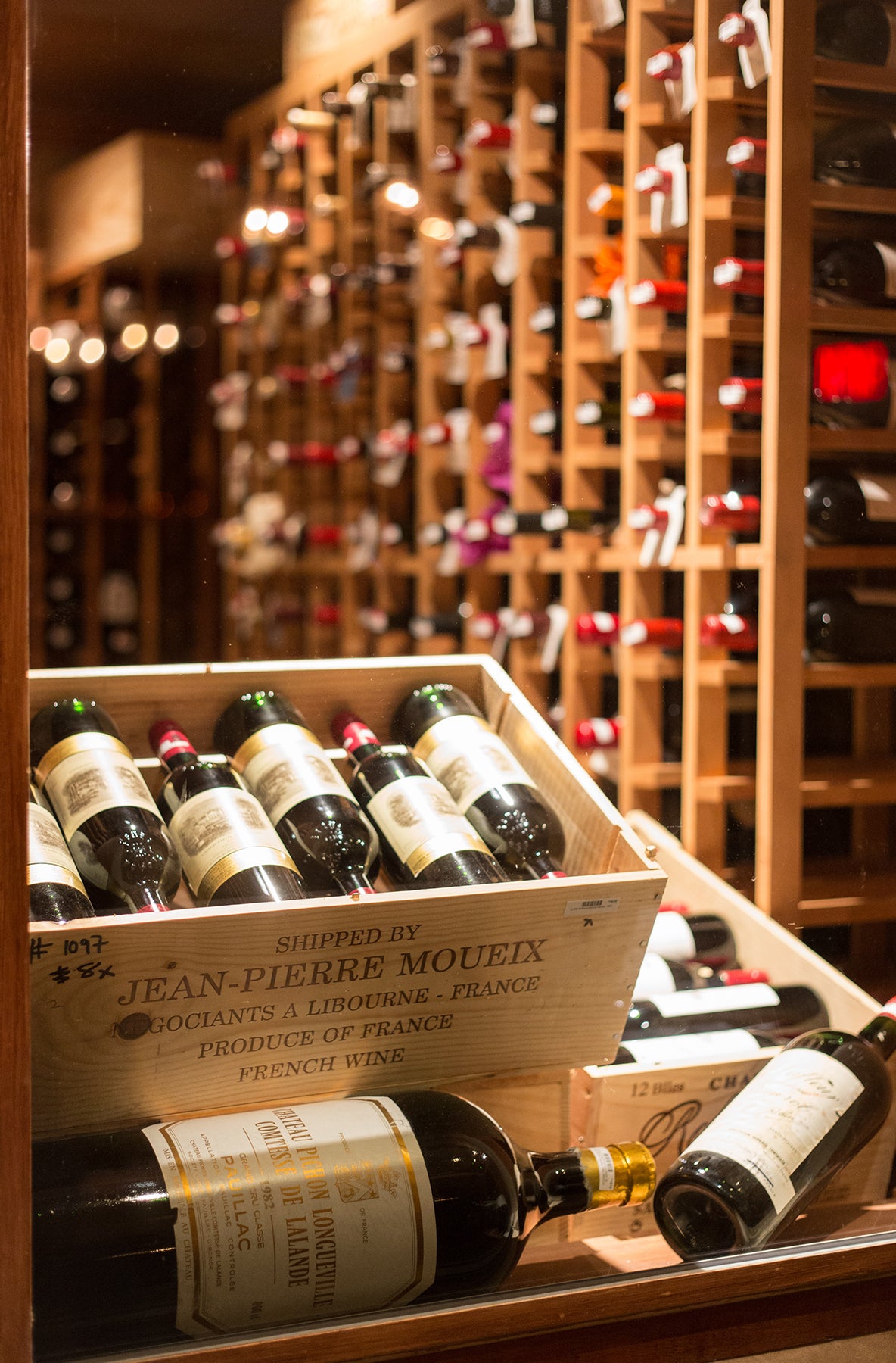 Wine bottles on display. 