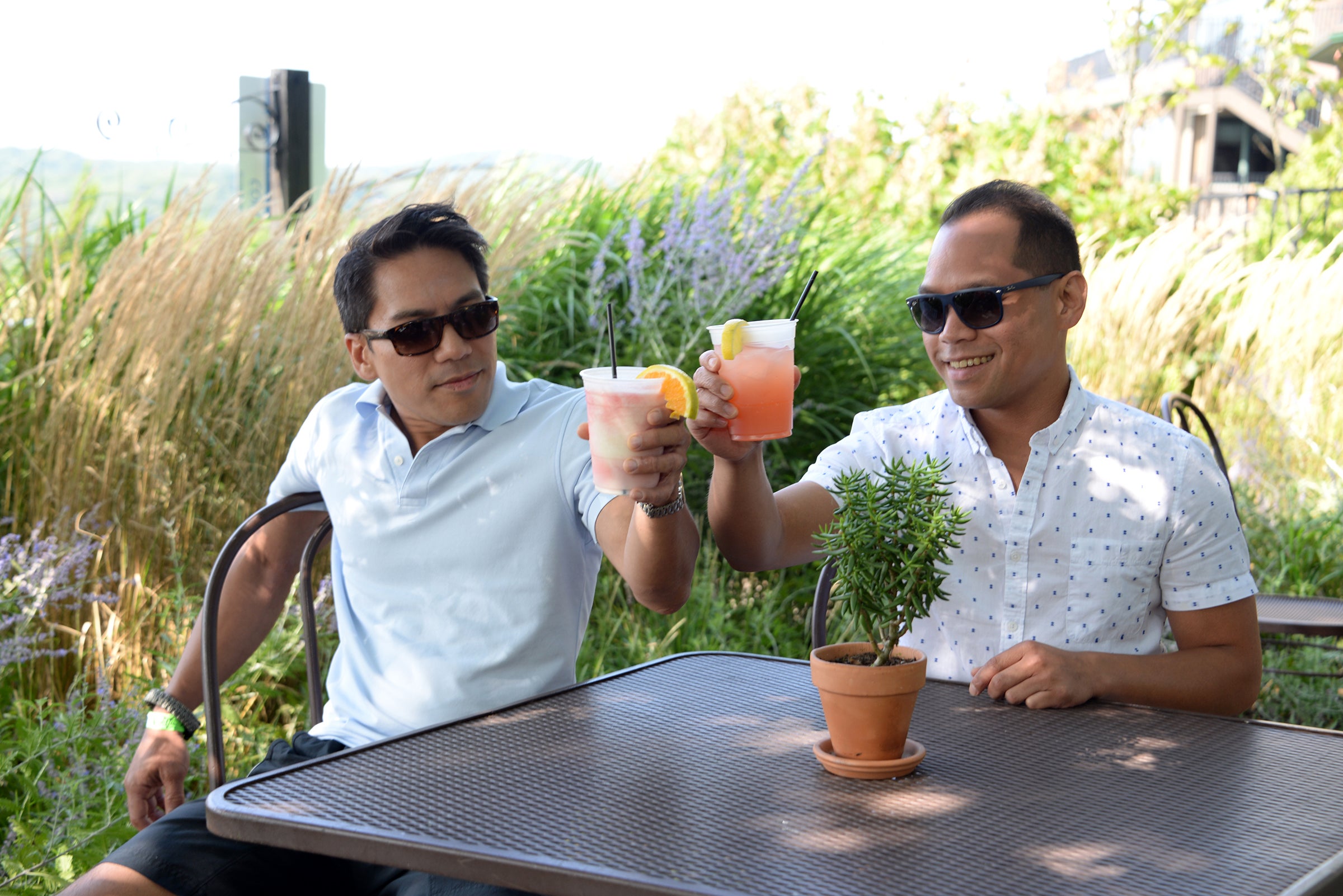 Guys dining at the Vista 180 Cafe