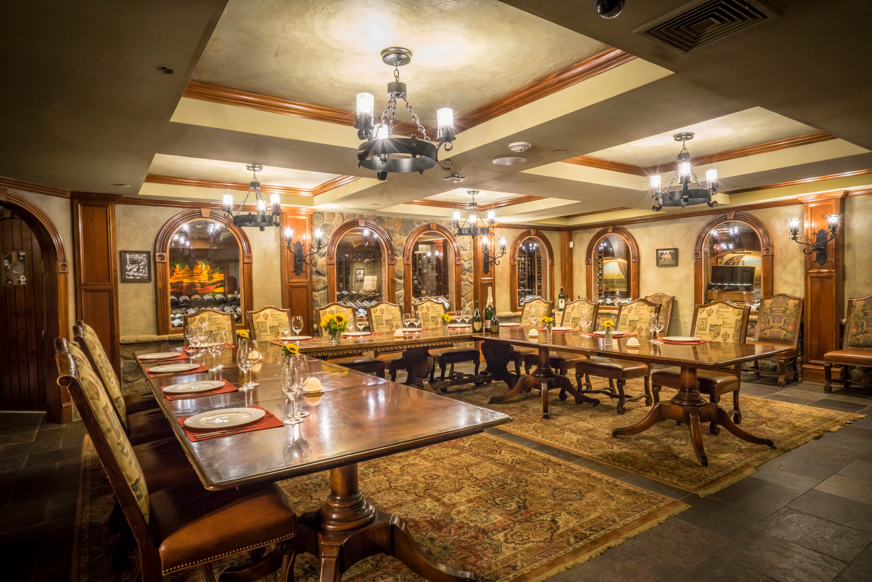 U-Shaped dining table in the wine cellar.