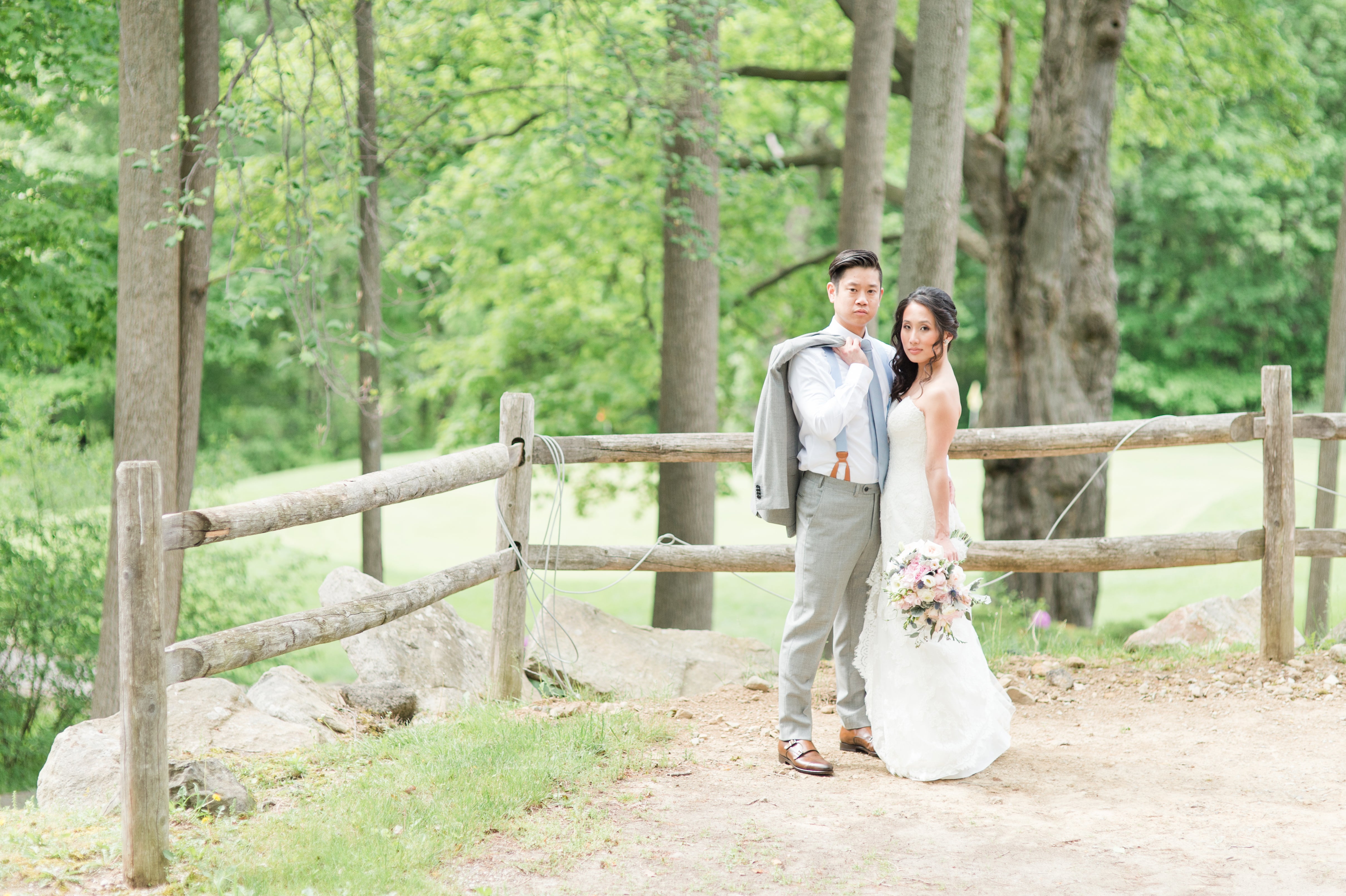 Bride and groom outdoors