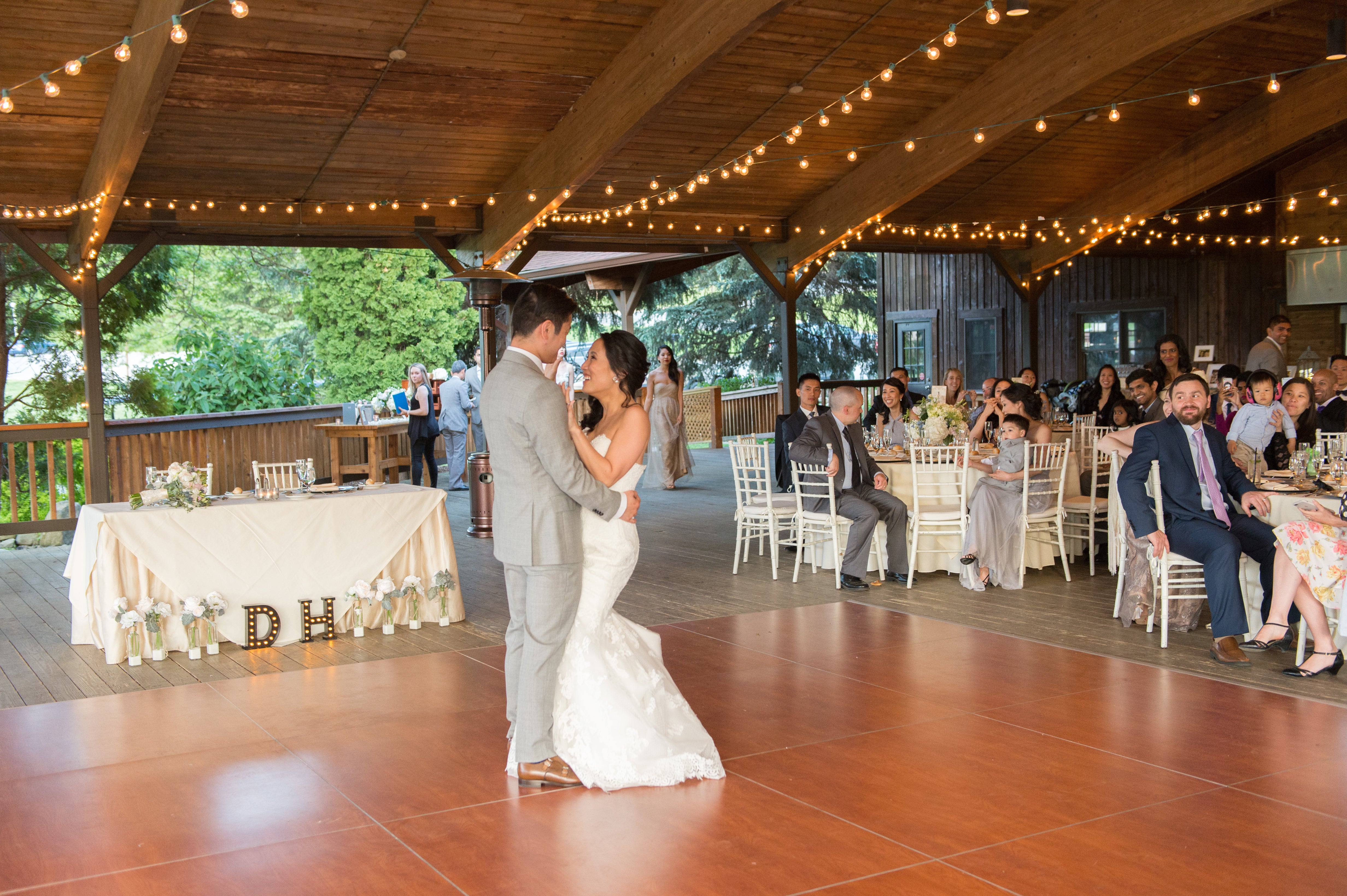 Wedding couple first dance at Sweetgrass Pavillion at Crystal Springs Resort in NJ
