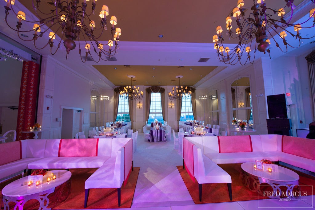 Lounging couches at Emerald Ballroom wedding reception