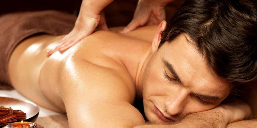 Man receiving back massage.