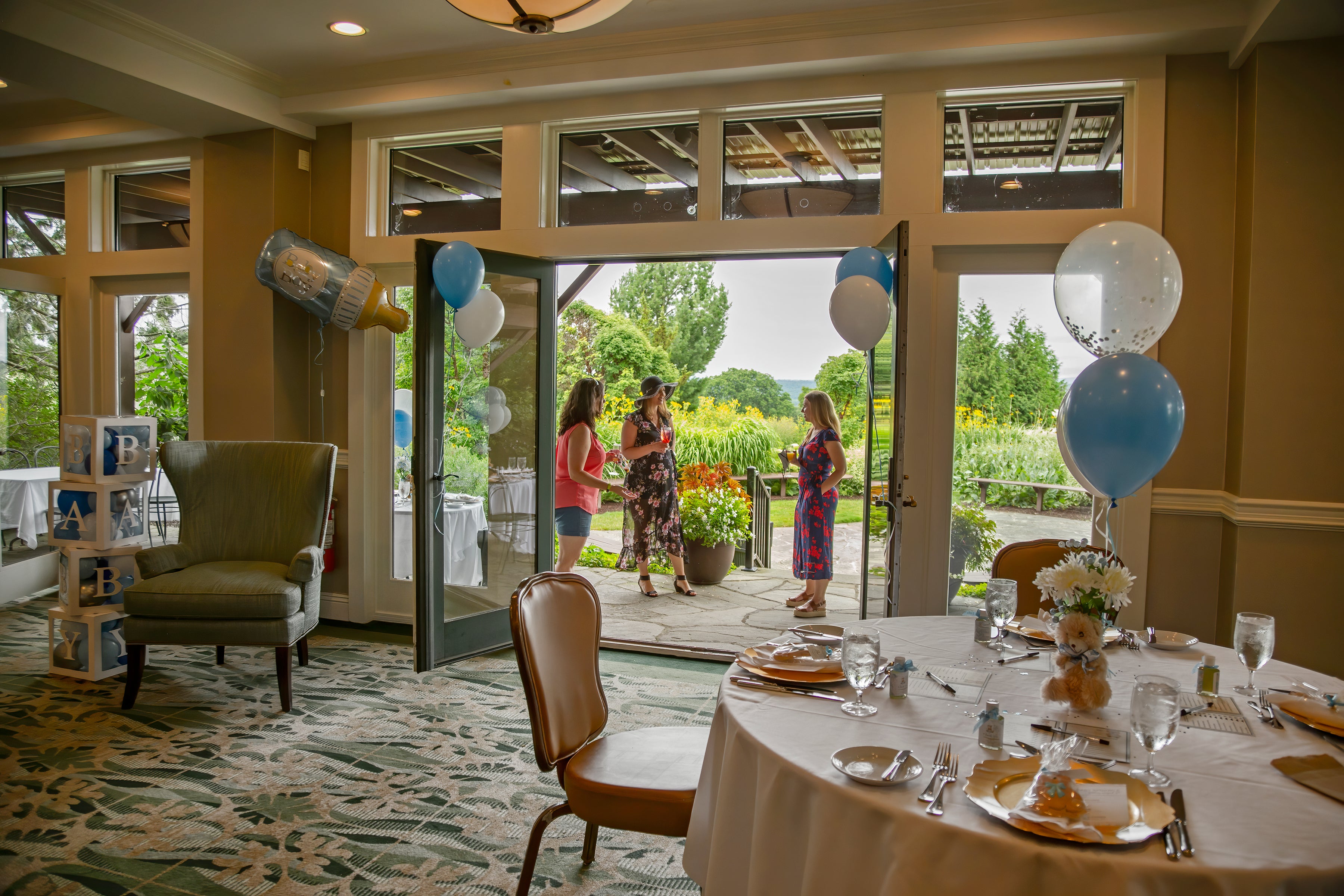 Garden room at crystal springs resort set up for a baby shower
