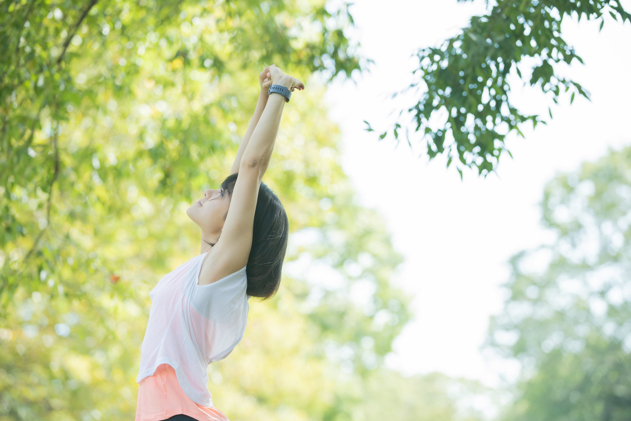 Girl forest bathing at a resort near NYC