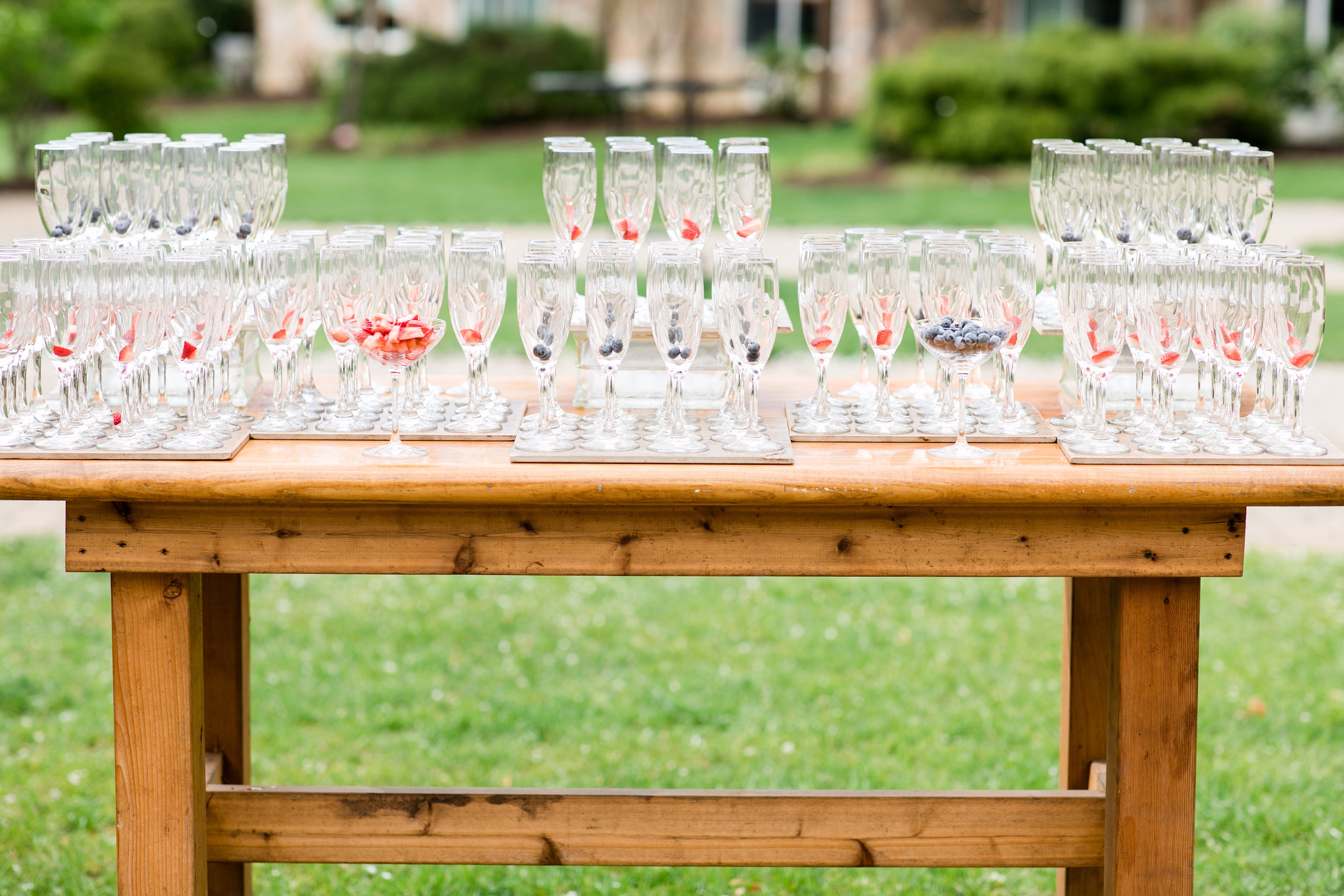 Champagne flutes set up for mimosas