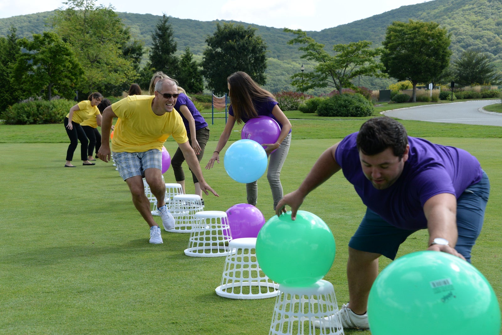 A group participating in a teambuilding activity at Crystal Springs Resort