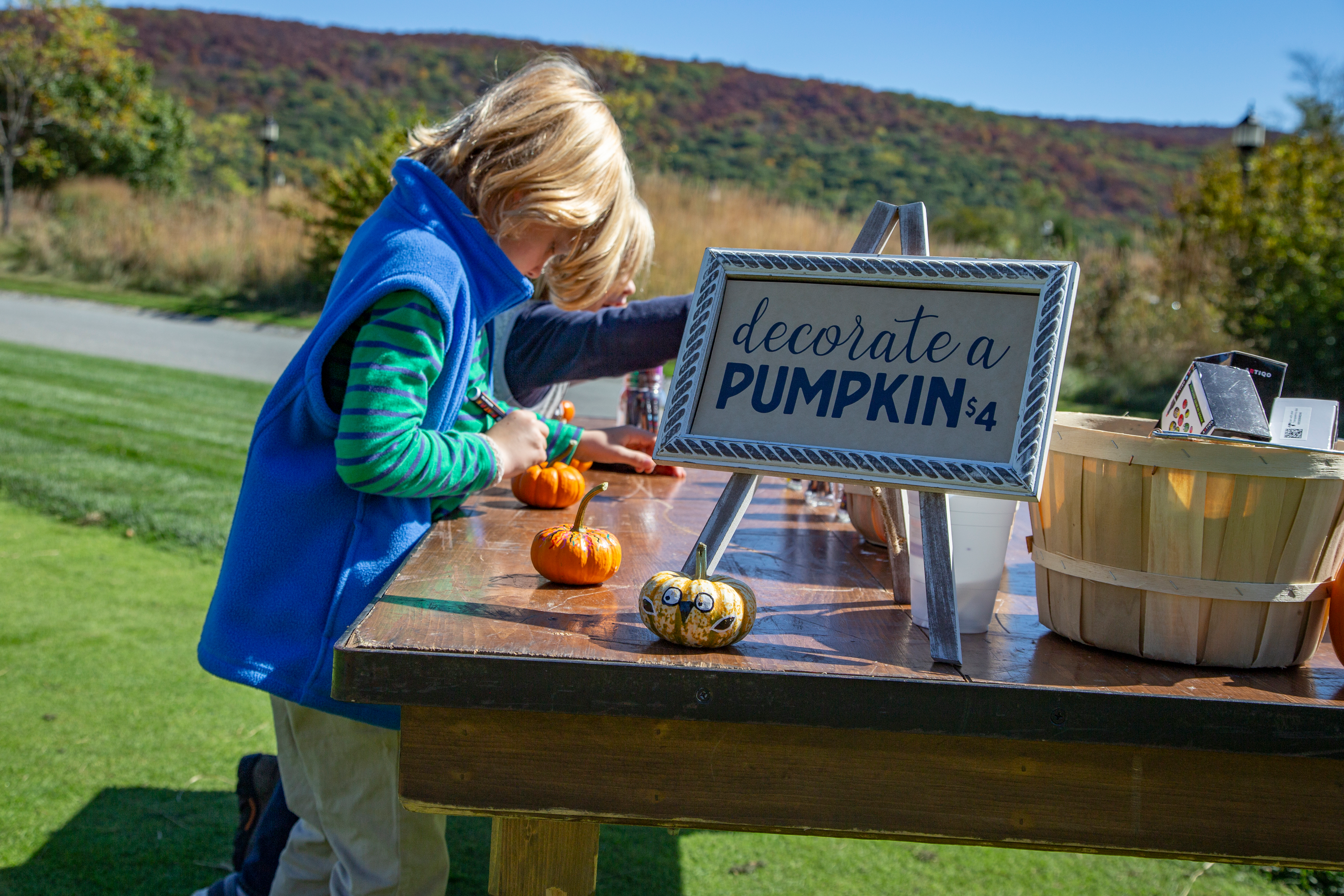 Decorate a pumpkin craft table