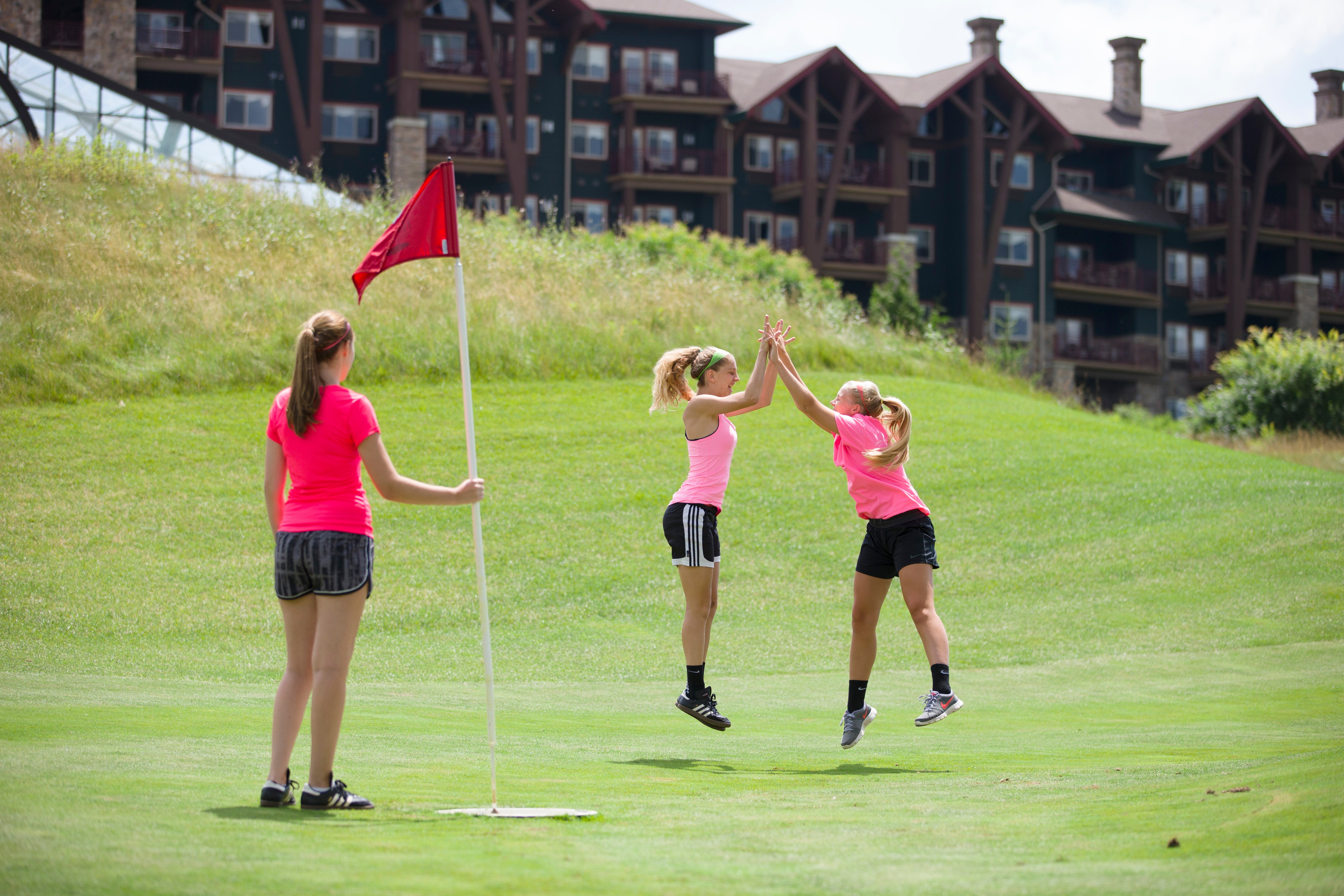 Group of girls playing footgolf.
