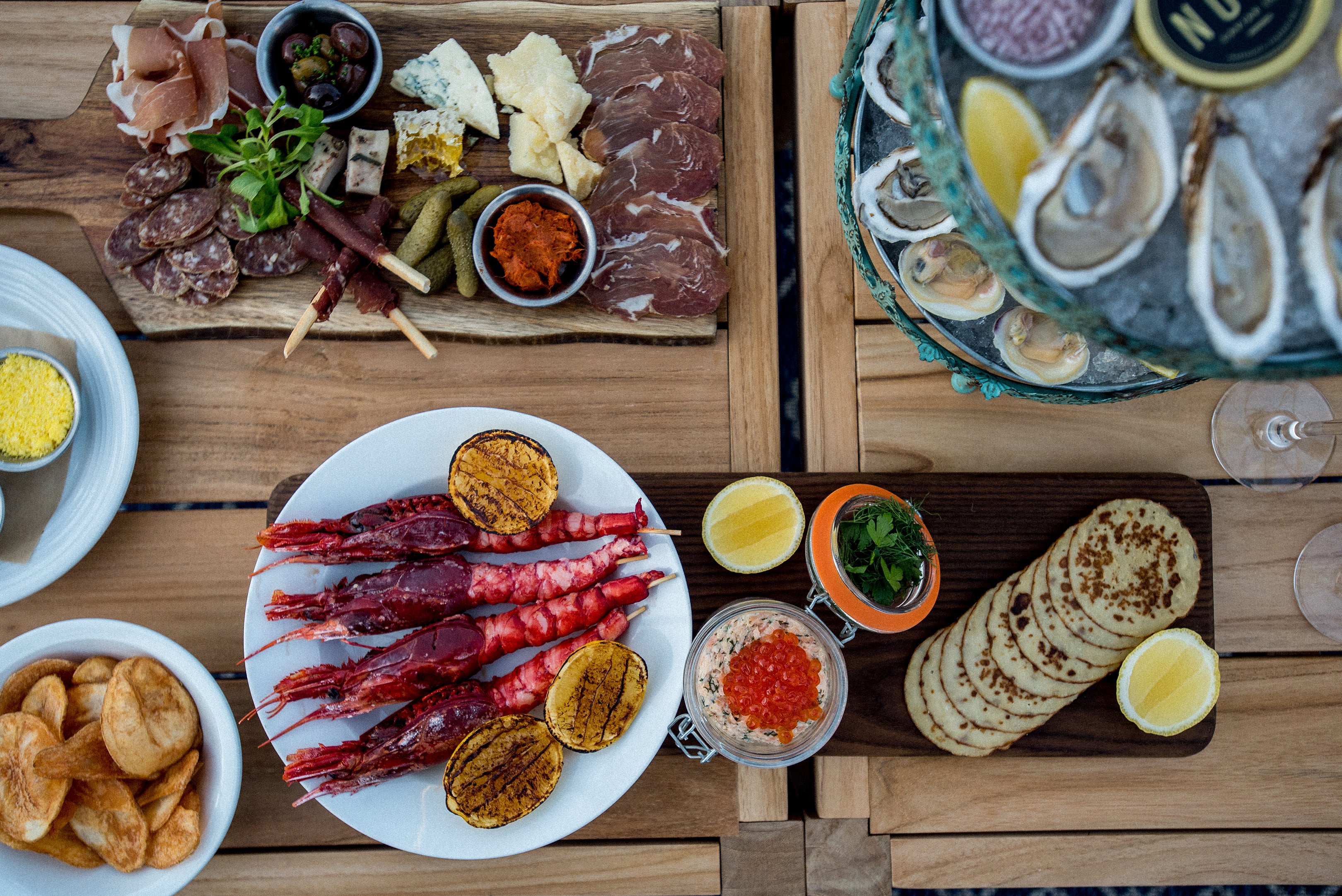 Seafood platters and charcuterie board in Champagne Chalet