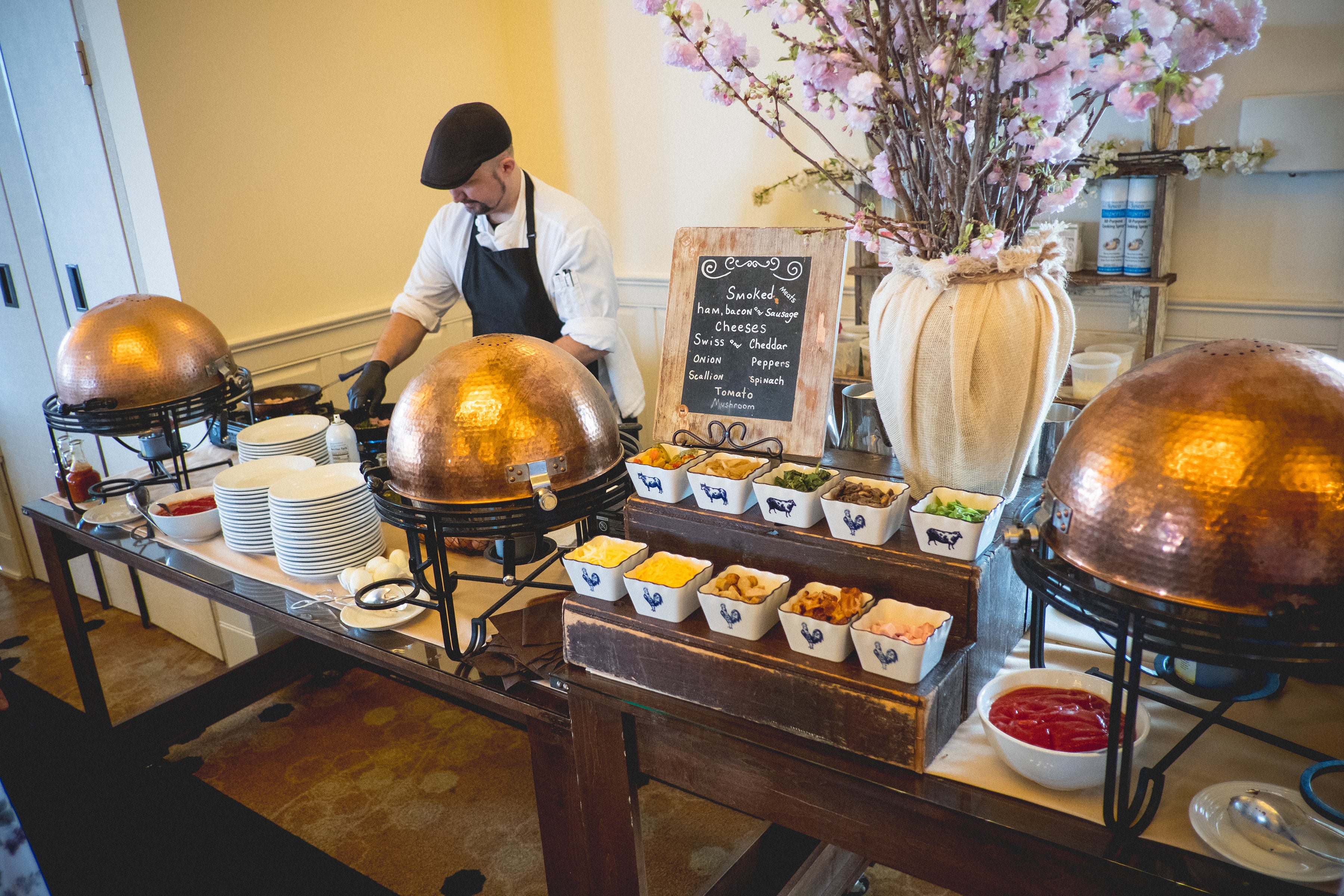 Omelet station at catered brunch