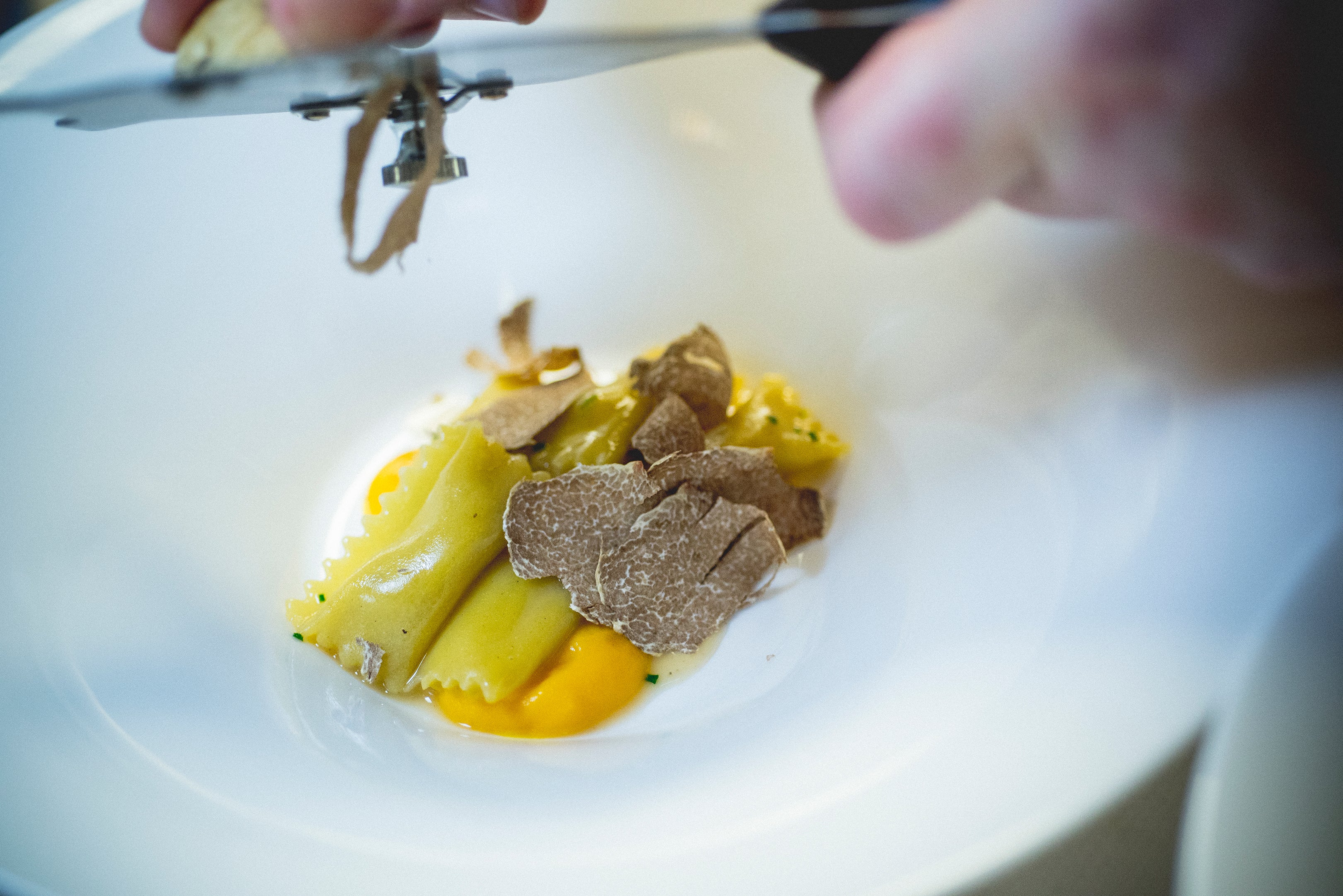 Fresh truffle shavings on a pasta dish