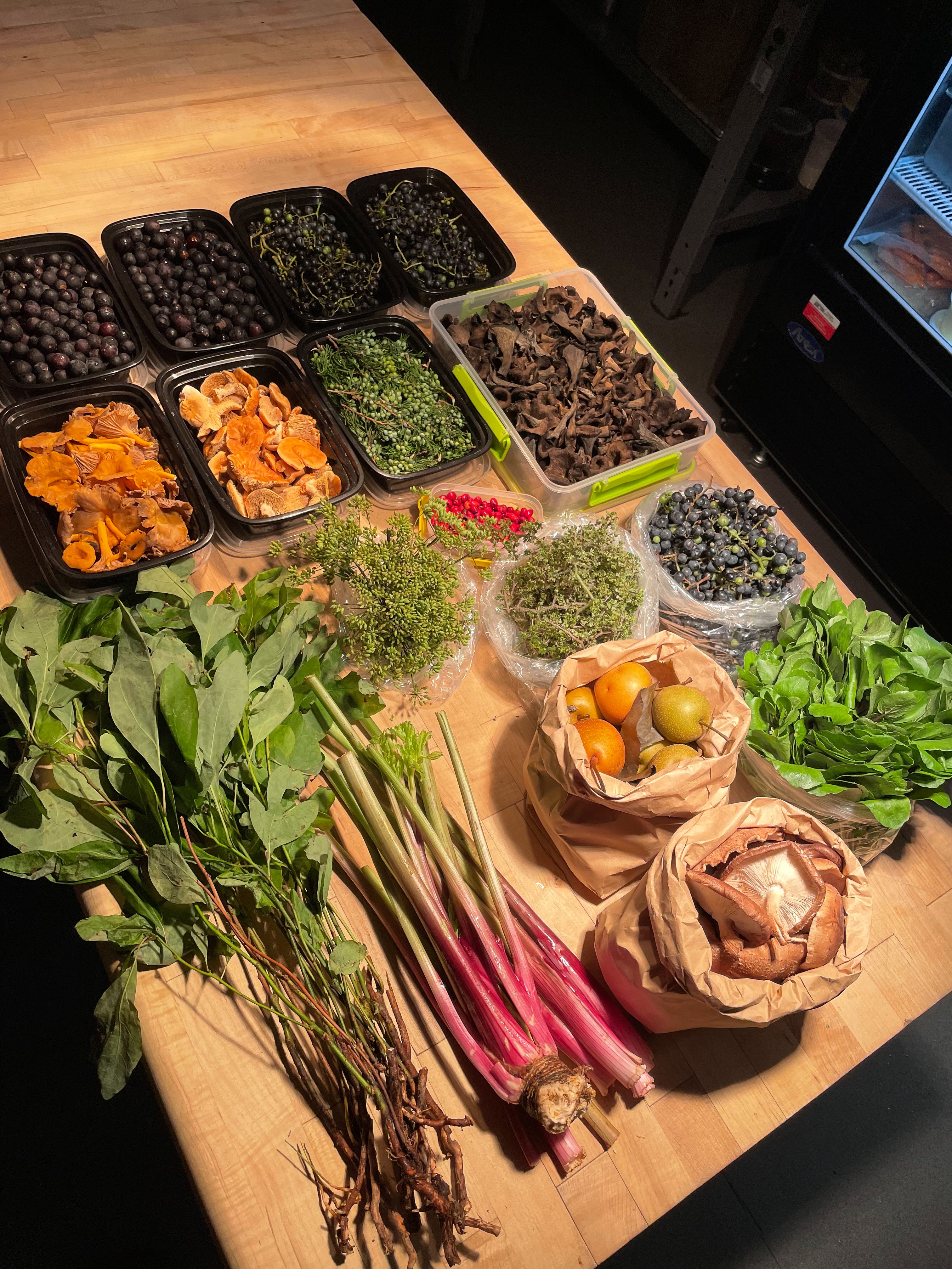 Assortment of vegetables foraged from Crystal Springs Resort