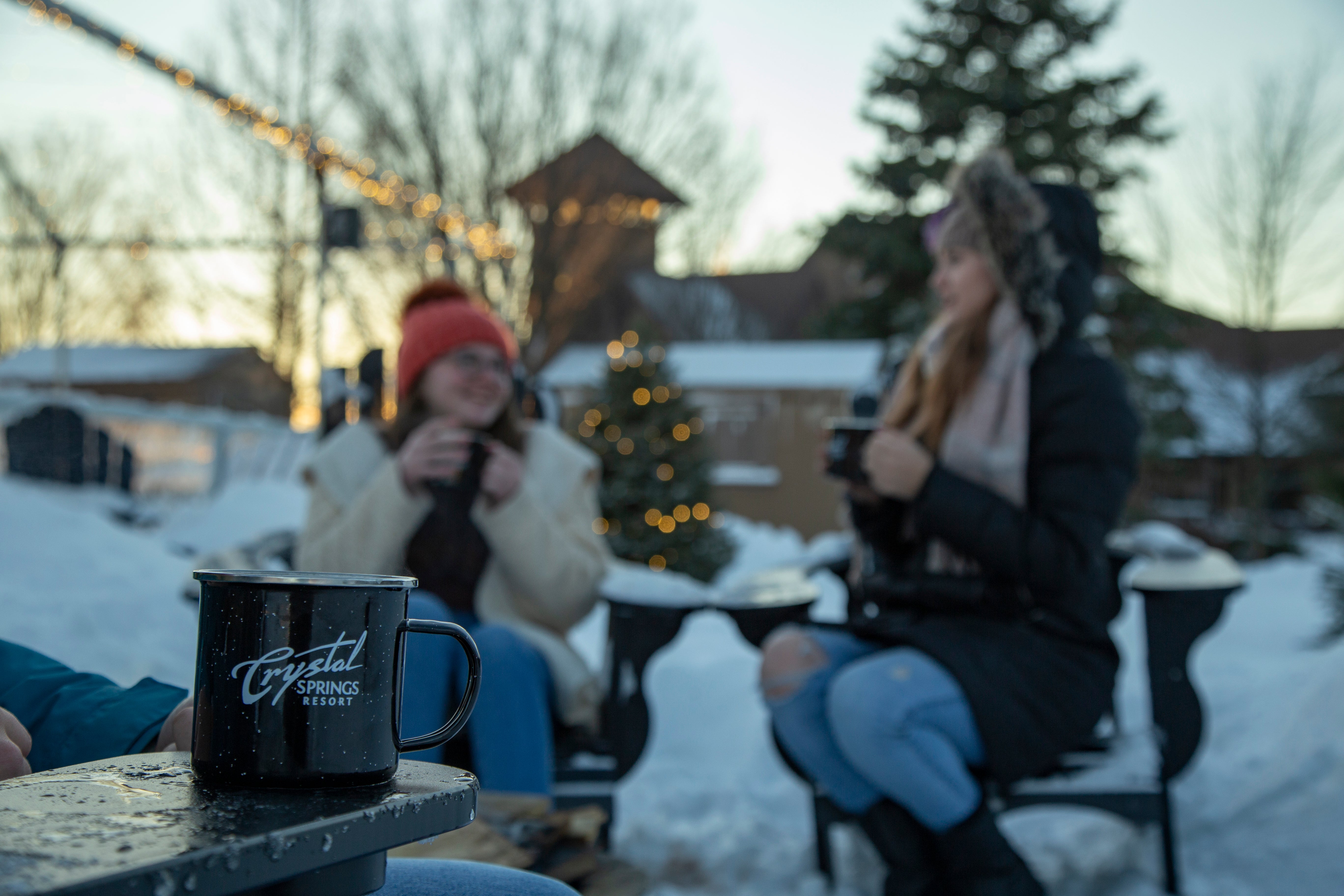 Girlfriends sitting at glice skating rink.