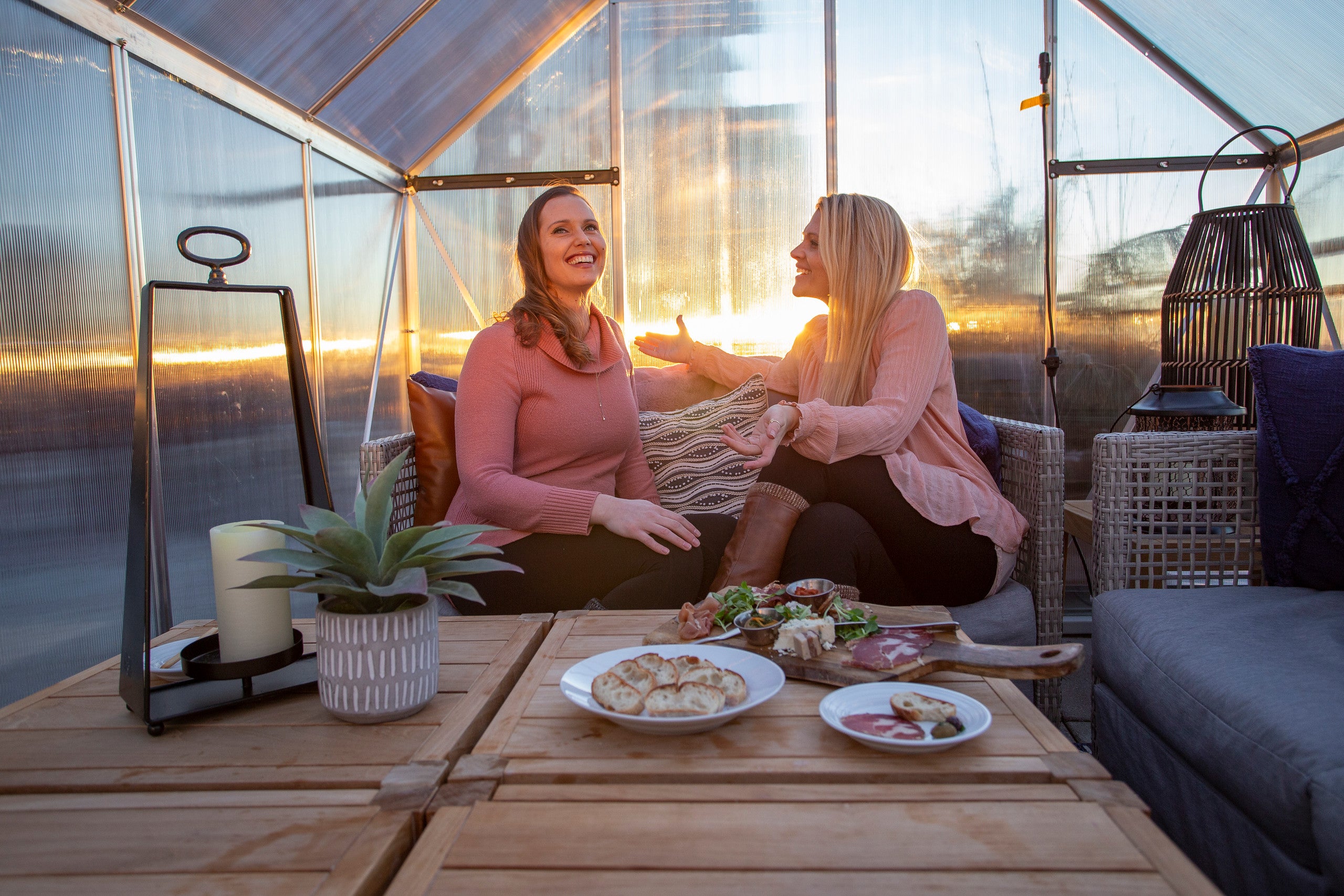 Girlfriends talking in Champagne Chalets 