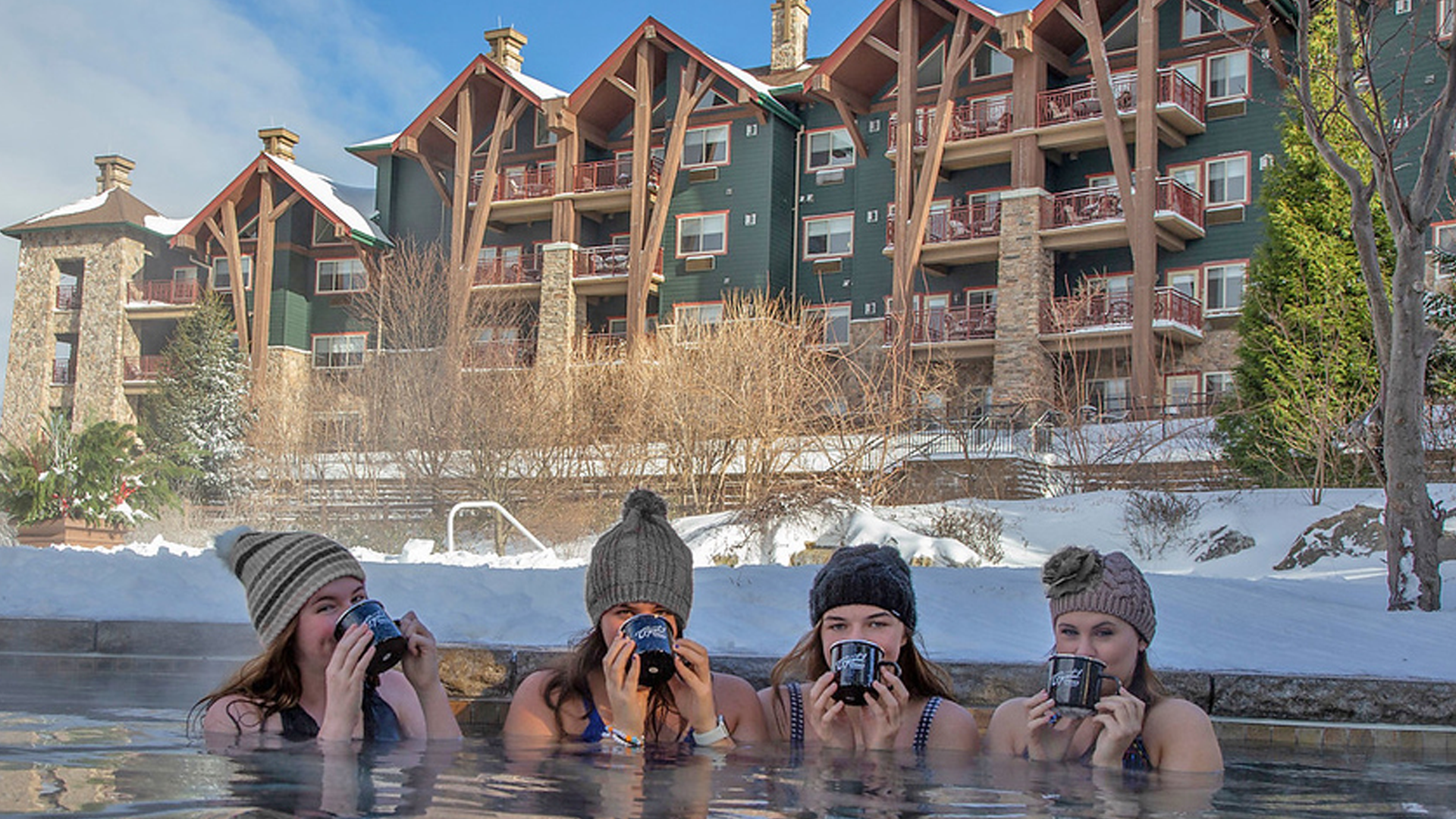 Snow pool hot chocolate at Grand Cascades Lodge at Crystal Springs Resort in NJ