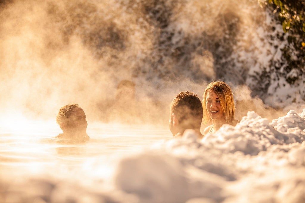 Friends enjoying the snow pool at Crystal Springs Resort in NJ
