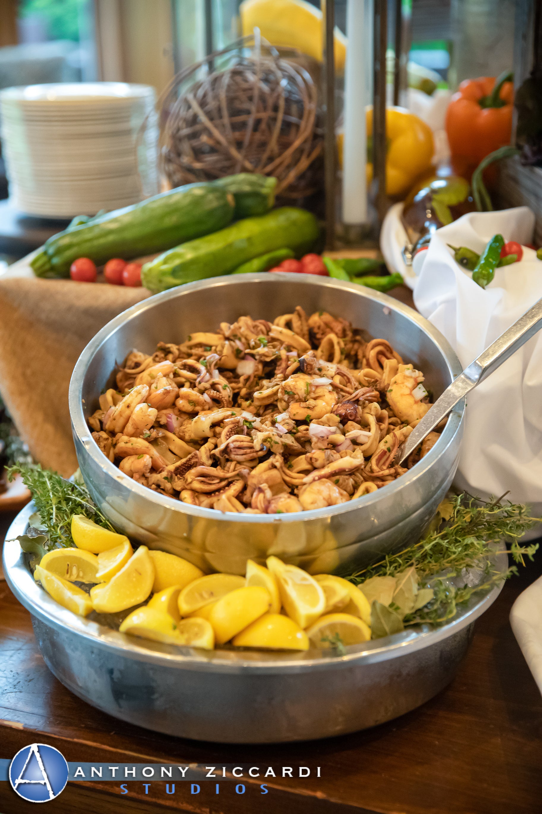 Calamari and lemon wedges